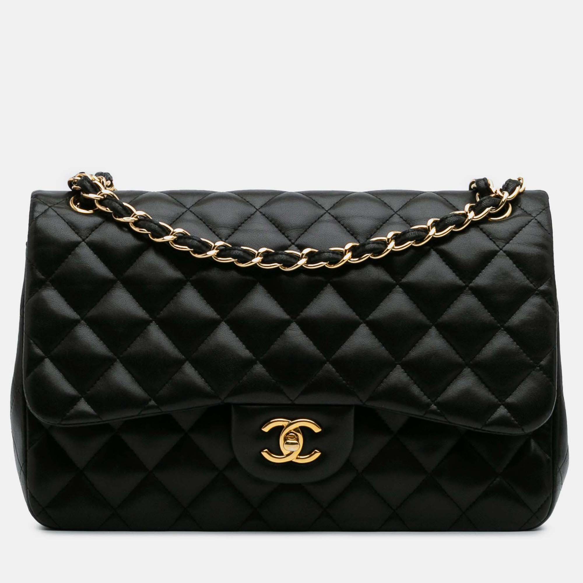 

Chanel Classic Double Flap Jumbo Black Lambskin Shoulder Bag