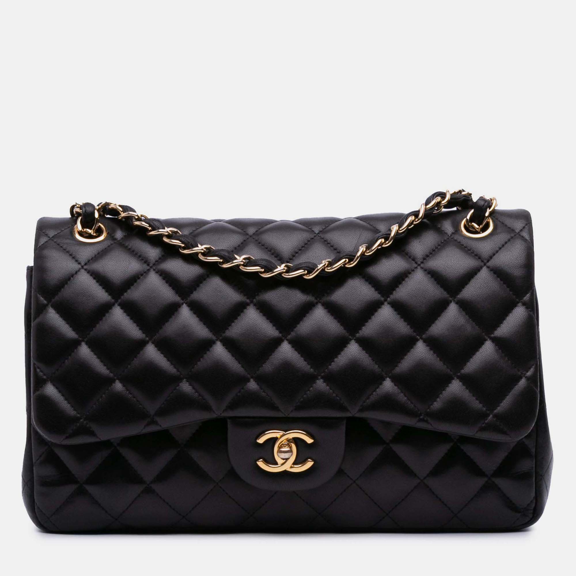 

Chanel Classic Double Flap Jumbo Black Lambskin Shoulder Bag