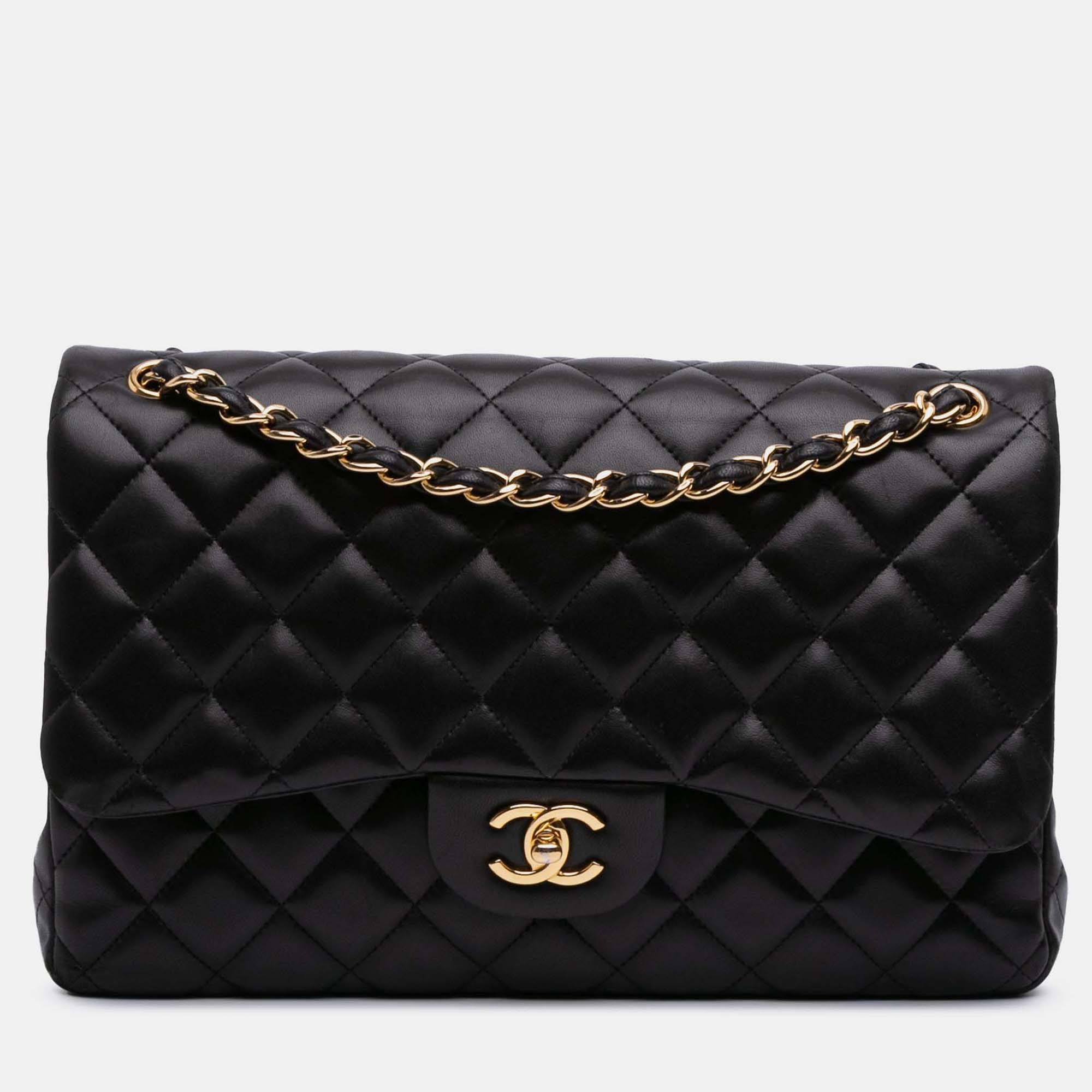 

Chanel Classic Double Flap Jumbo Black Lambskin Shoulder Bag