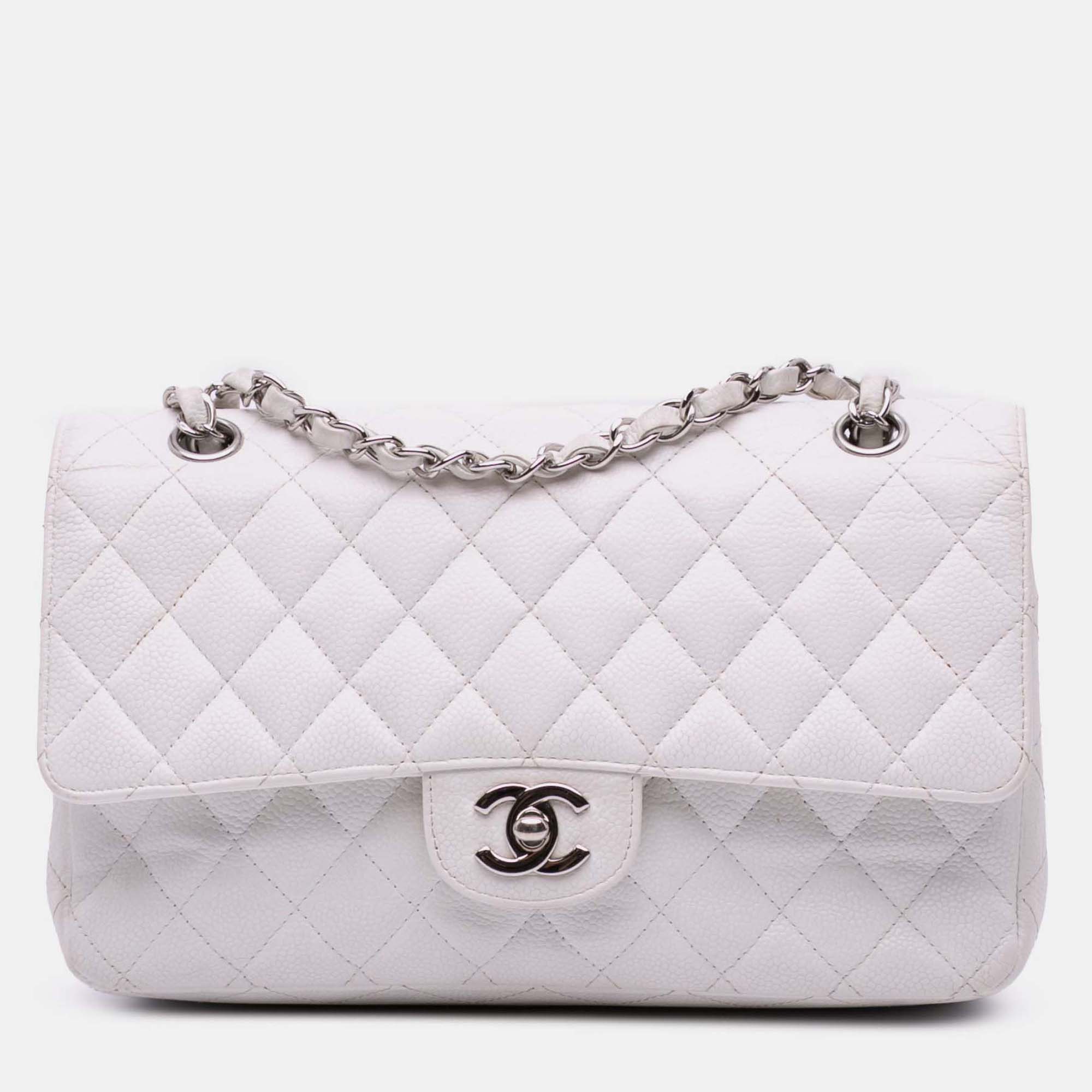

Chanel Classic Double Flap Medium White Caviar Shoulder Bag