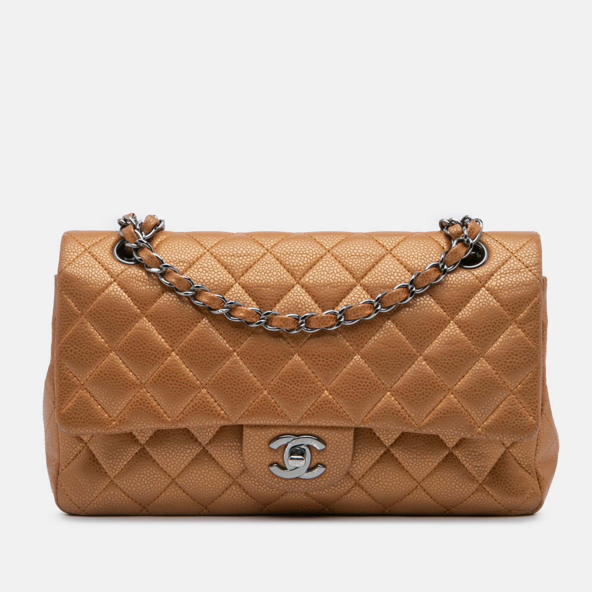 

Chanel Classic Double Flap Medium Brown Metallic Caviar Shoulder Bag