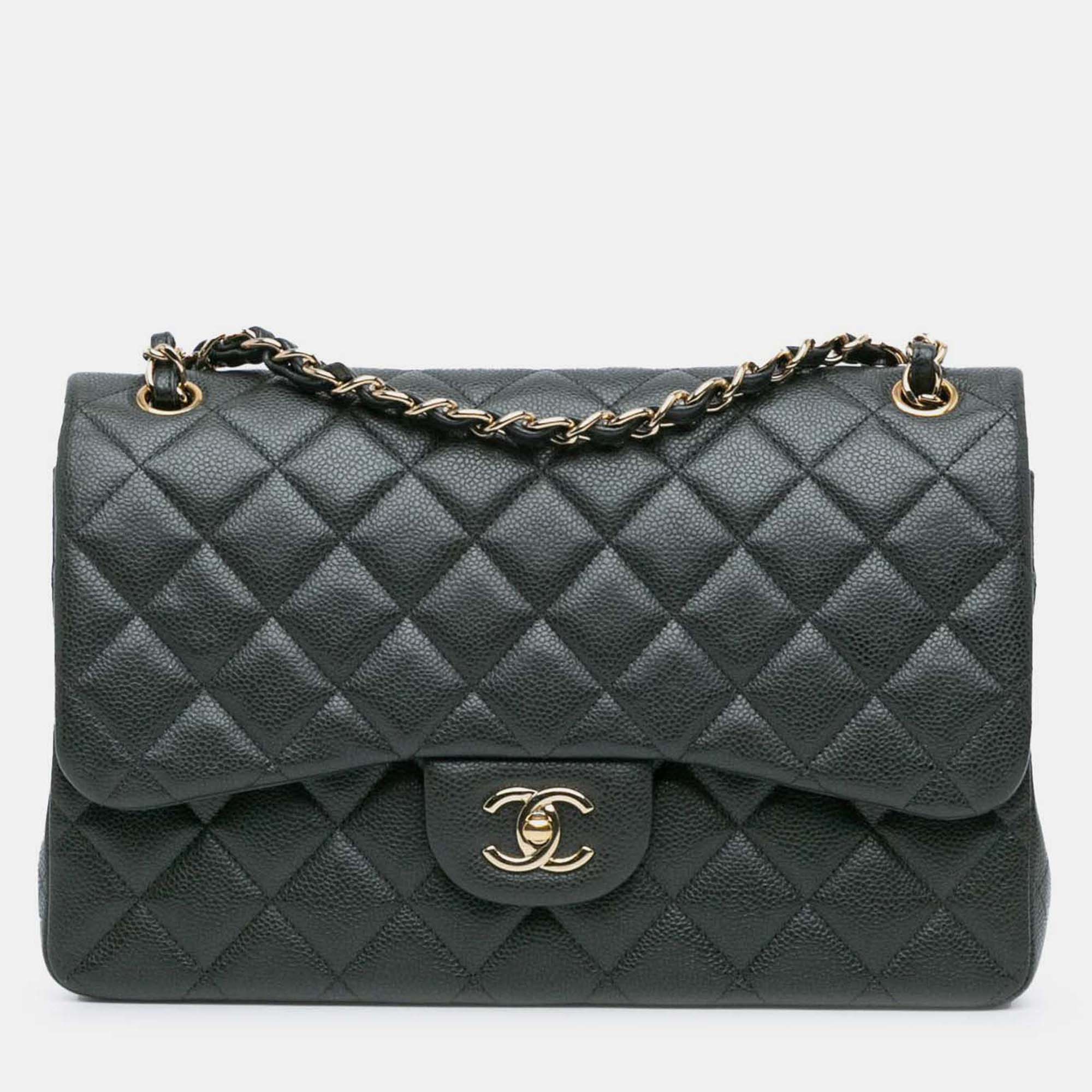 

Chanel Classic Double Flap Jumbo Gray Caviar Shoulder Bag, Grey