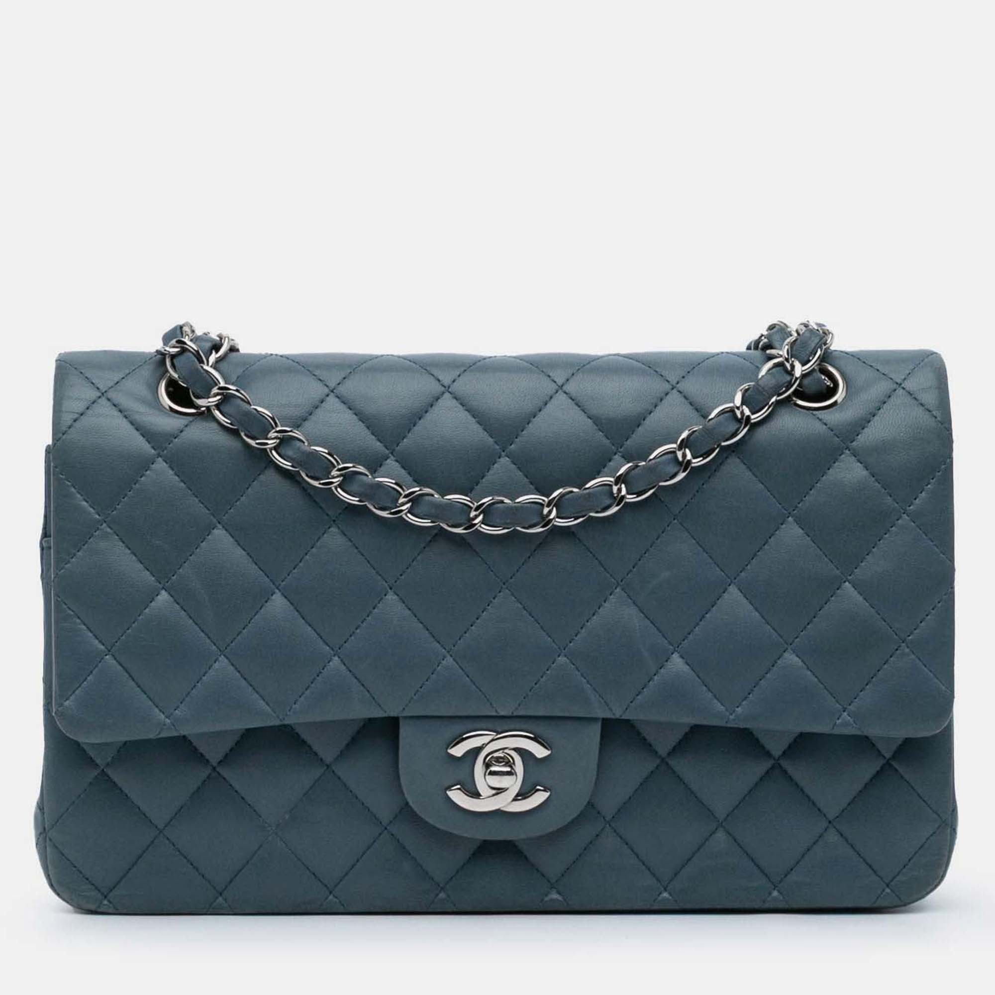 

Chanel Classic Double Flap Medium Blue Lambskin Shoulder Bag