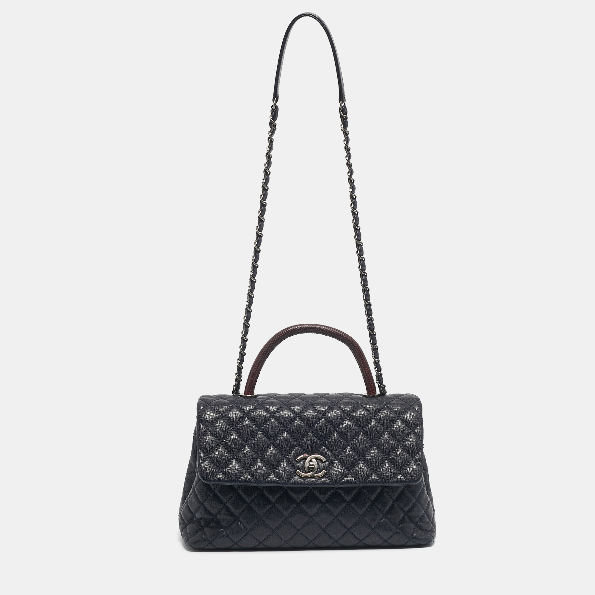 

Chanel Navy Blue Caviar Leather and Lizard  Coco Top Handle Bag