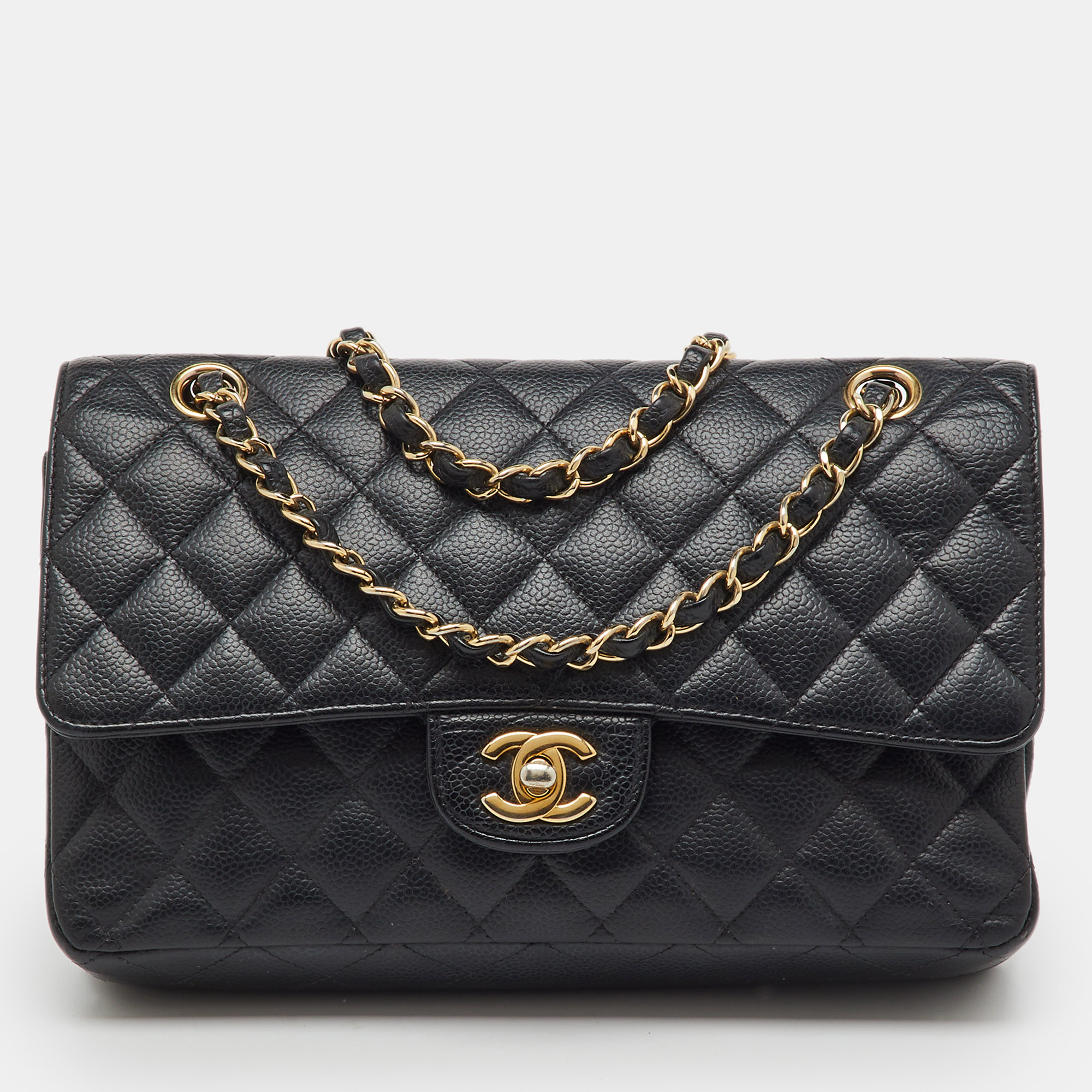 

Chanel Black Quilted Caviar Leather  Classic Double Flap Bag