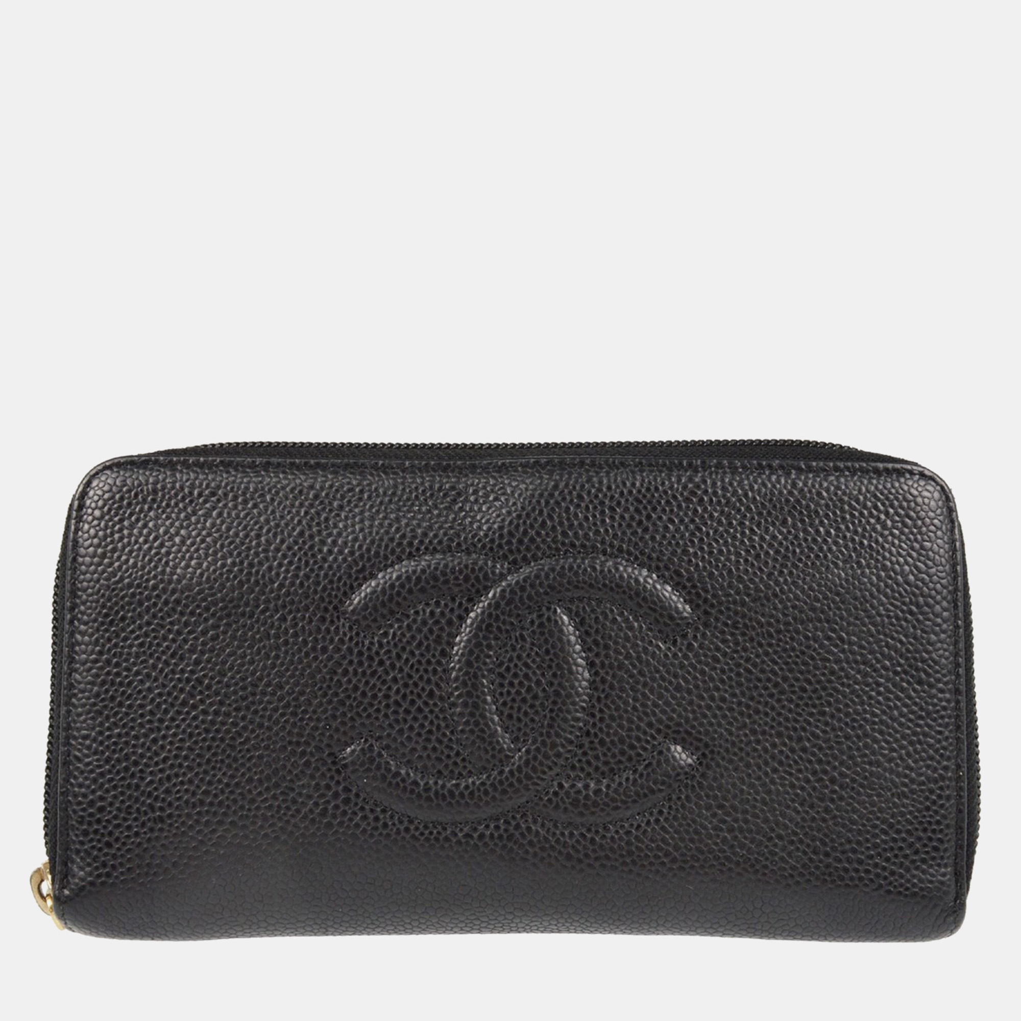 

Chanel Zip Around Black Calfskin Long Wallet