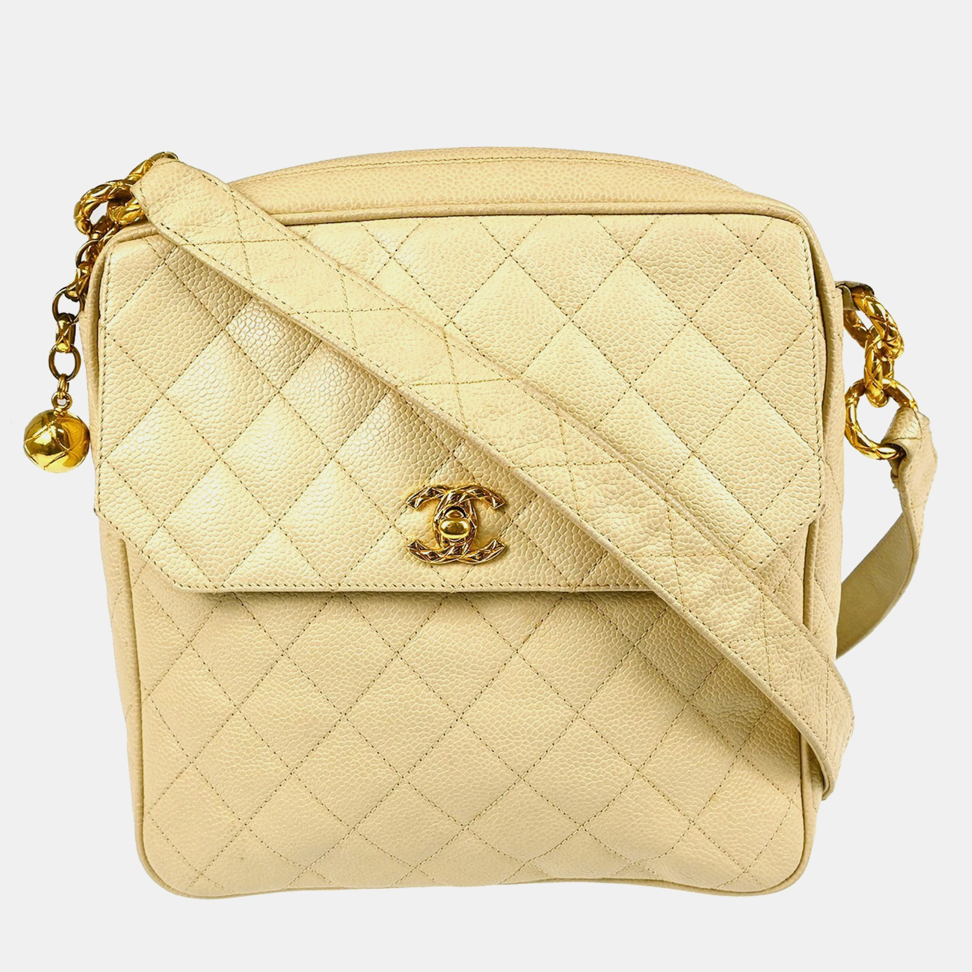 

Chanel Beige Calfskin Single Chain Shoulder Bag