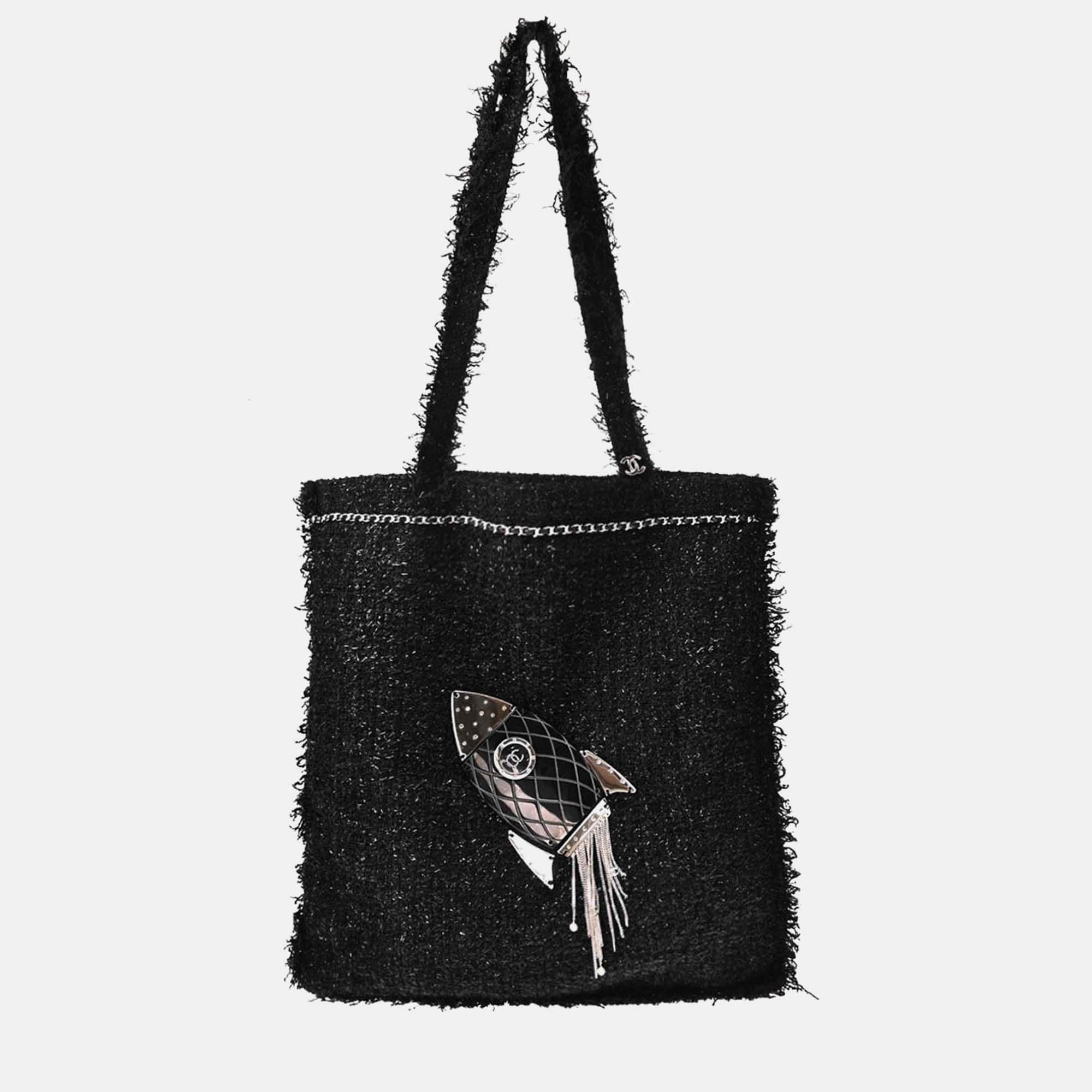 

Chanel Black Tweed Rocket Shoulder Tote Bag