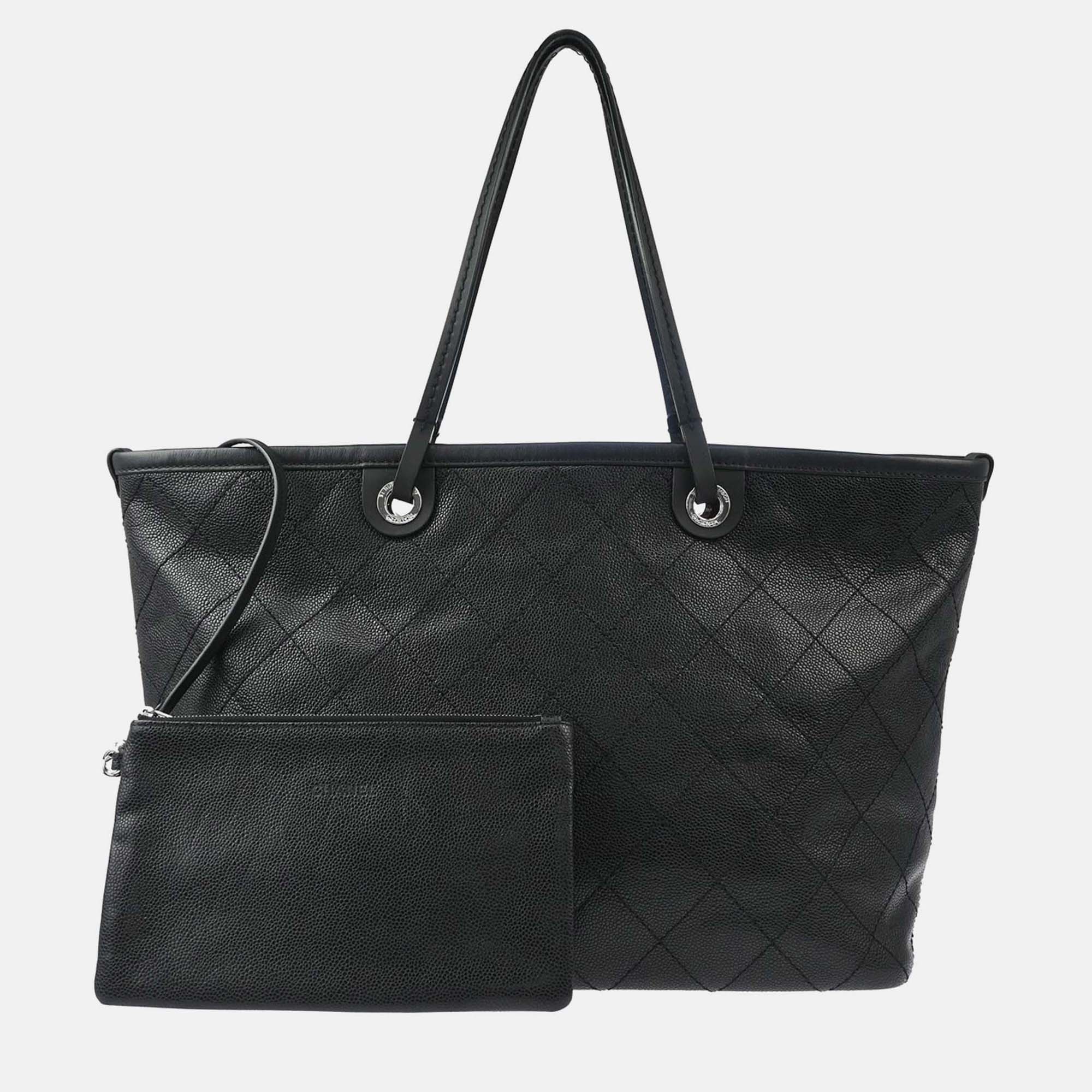 

Chanel Black Calfskin Shopping Fever Tote Handbag