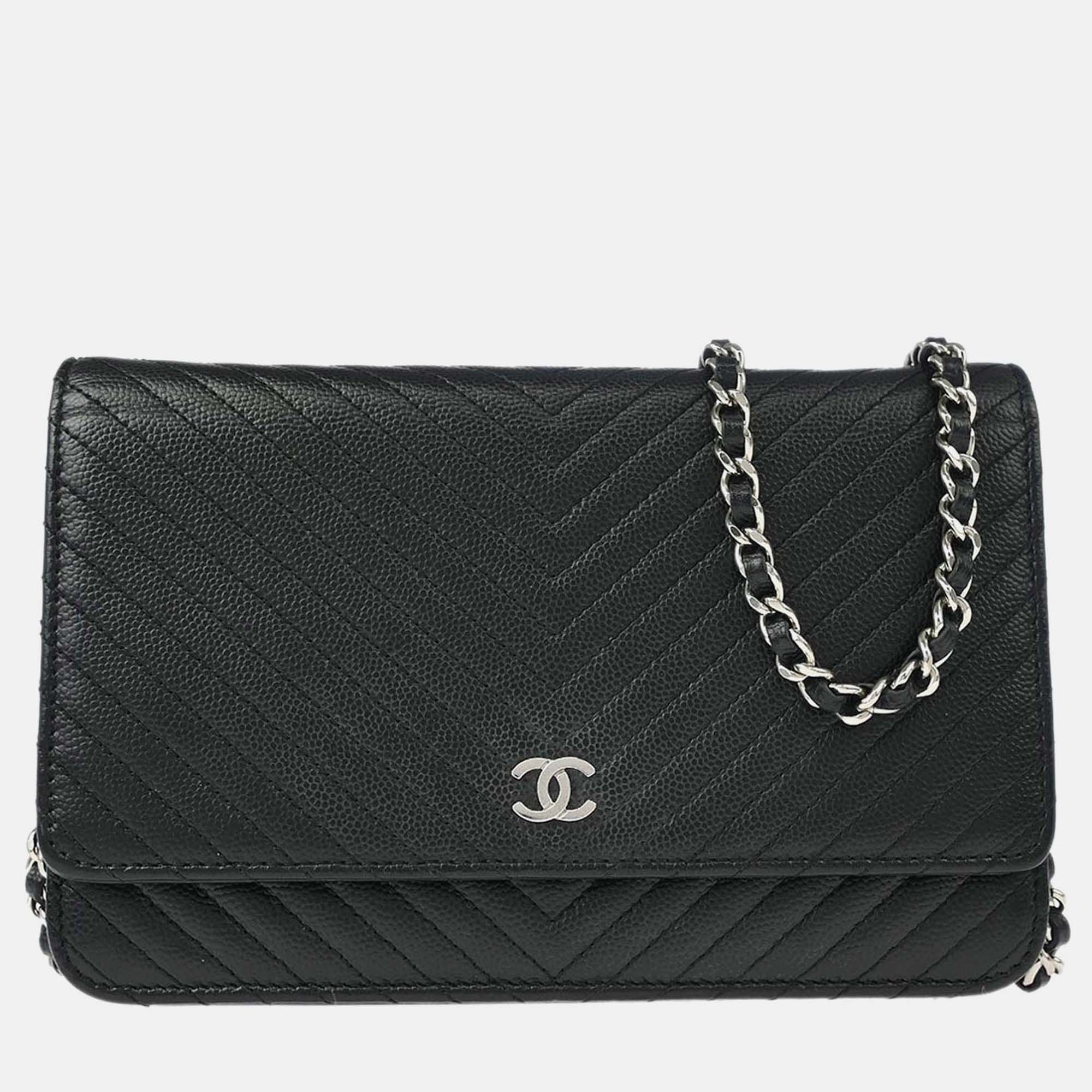 

Chanel Chevron Black Caviar Leather Wallet on Chain