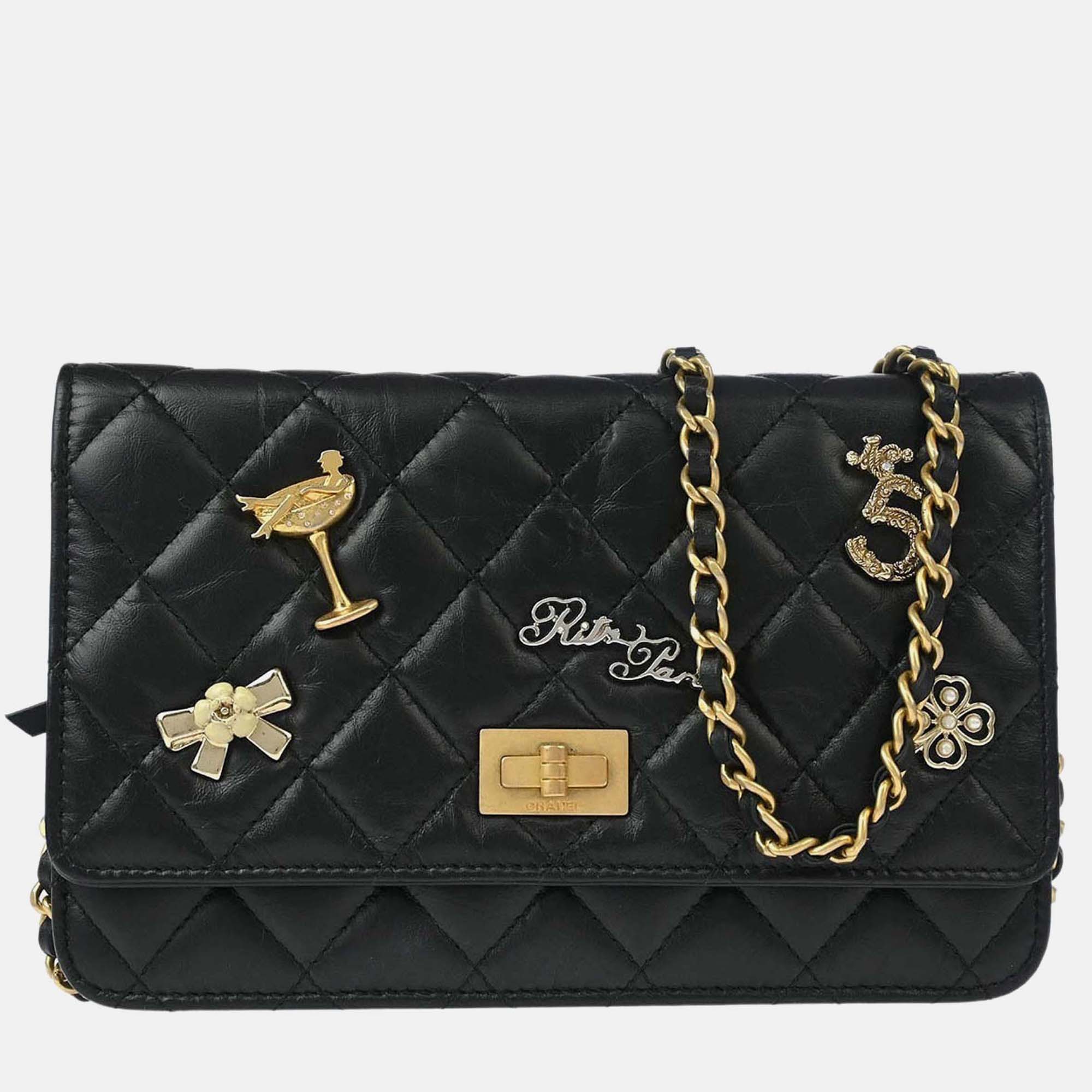

ChanelLucky Charms 2.55 Reissue Calfskin Wallet On Chain, Black