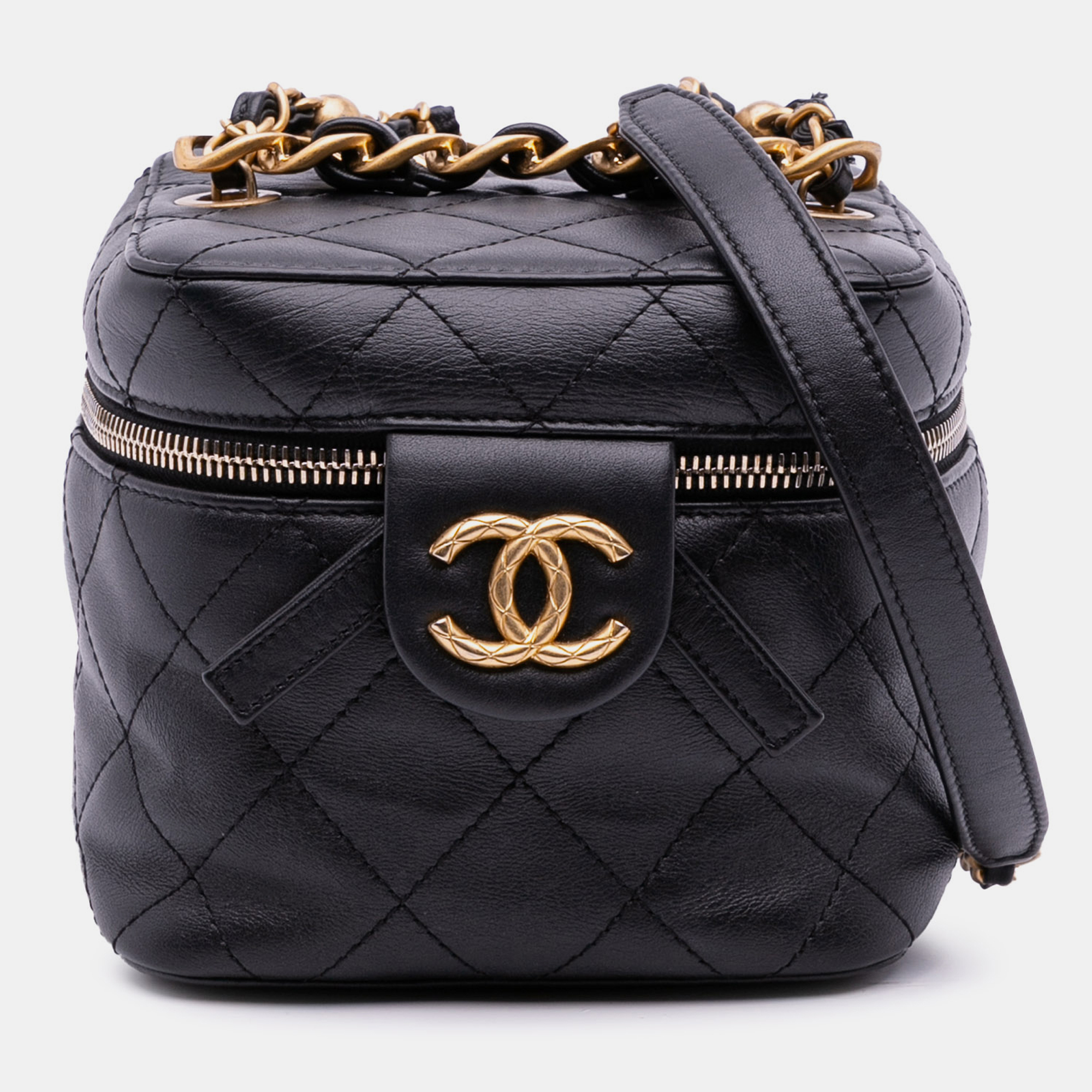

Chanel Black Small CC Quilted Calfskin Vanity Case with Chain