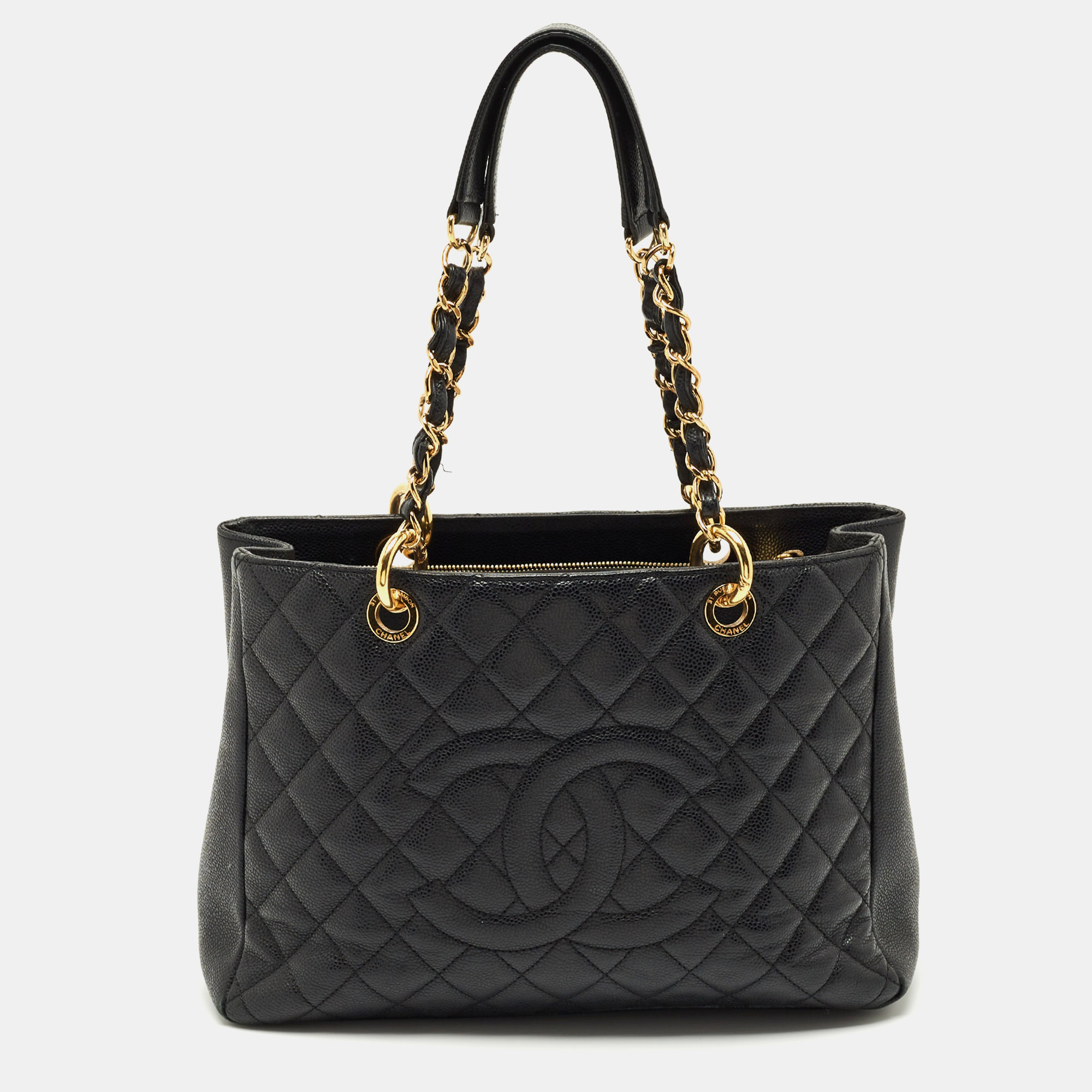 Pre-owned Chanel Black Quilted Caviar Leather Gst Grand Shopping Tote