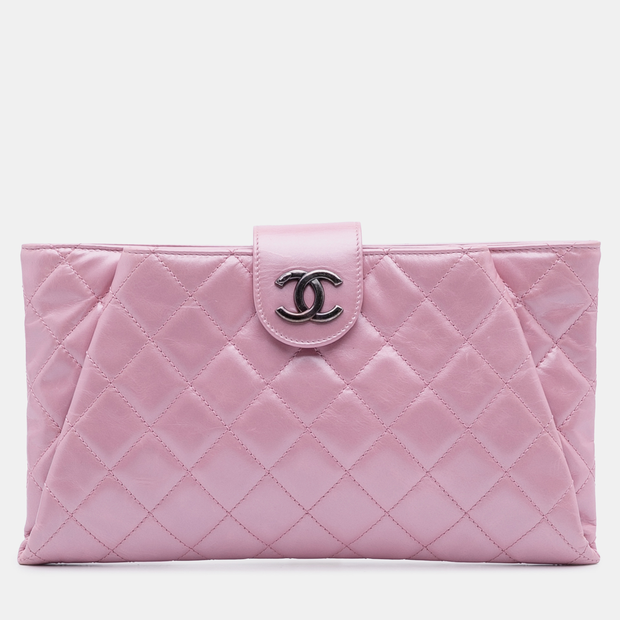 Pre-owned Chanel Pink Quilted Glazed Calfskin Coco Pleats Clutch