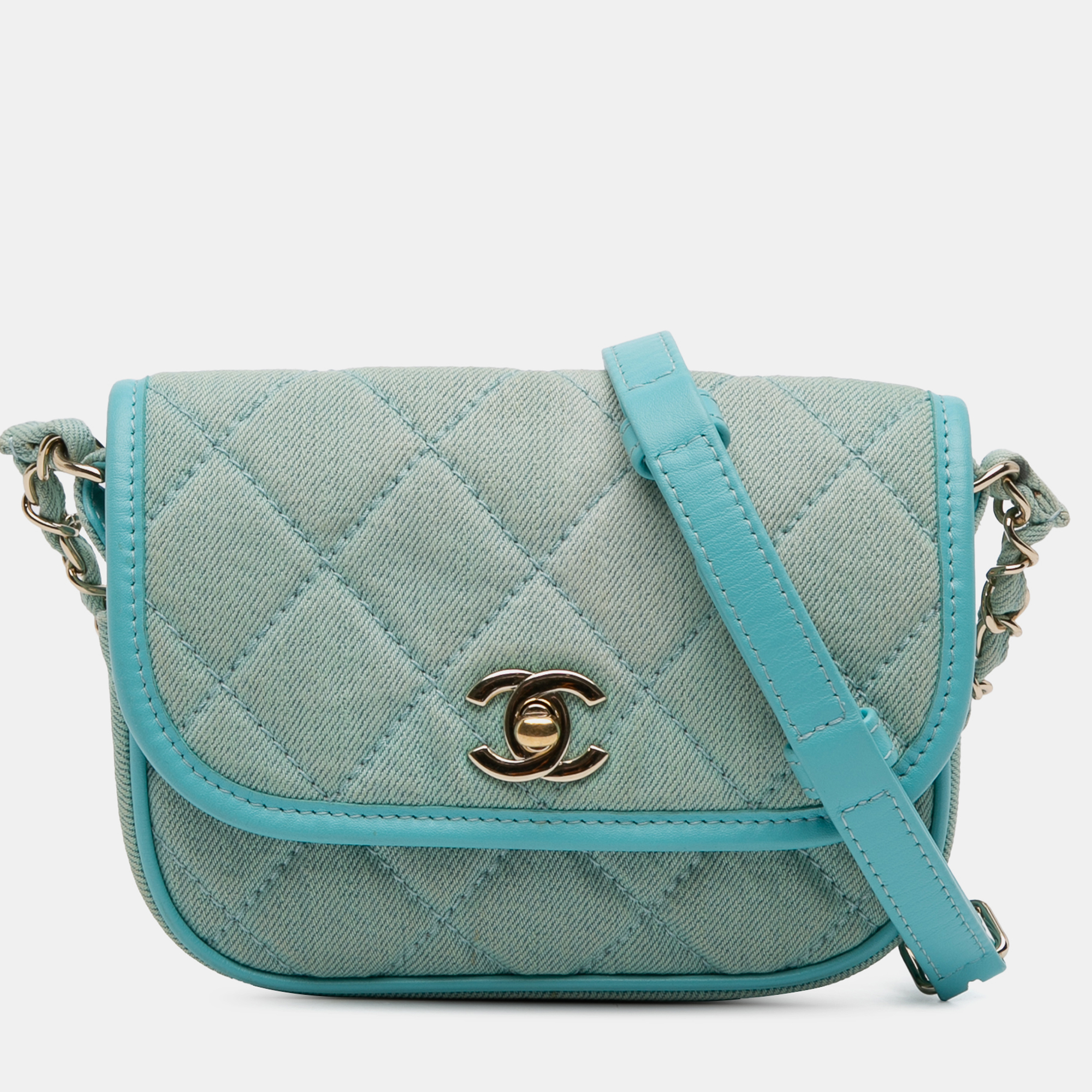 

Chanel Blue Mini CC Quilted Denim Messenger Flap