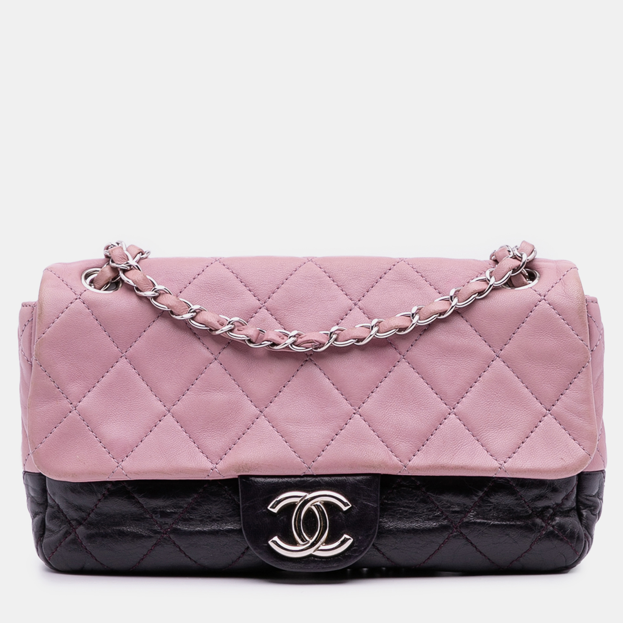 

Chanel Black Pink Medium Bicolor Lambskin and Calfskin CC Chain Flap