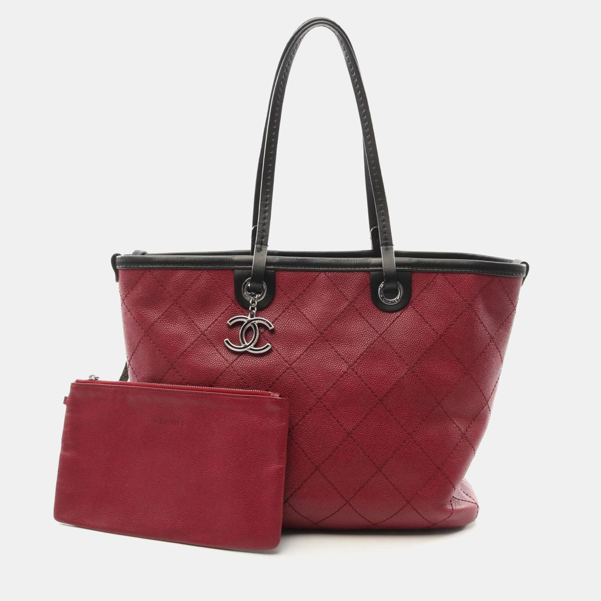 

Chanel On The Road Tote Bag Caviar Skin (Grained Calf) Leather Red Black