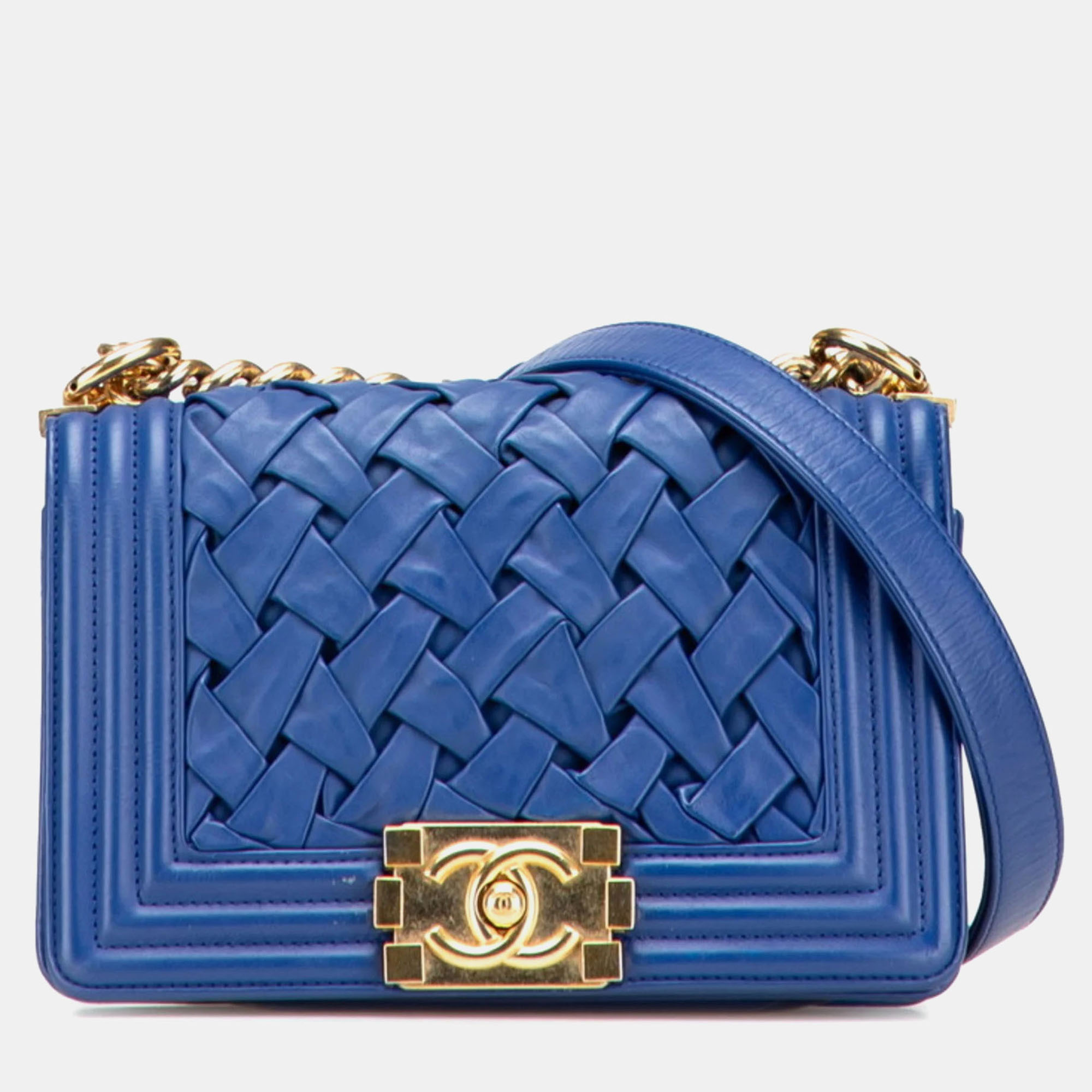 

Chanel Coco Mark Boy 20 Crossbody Chain Shoulder Bag Blue Leather