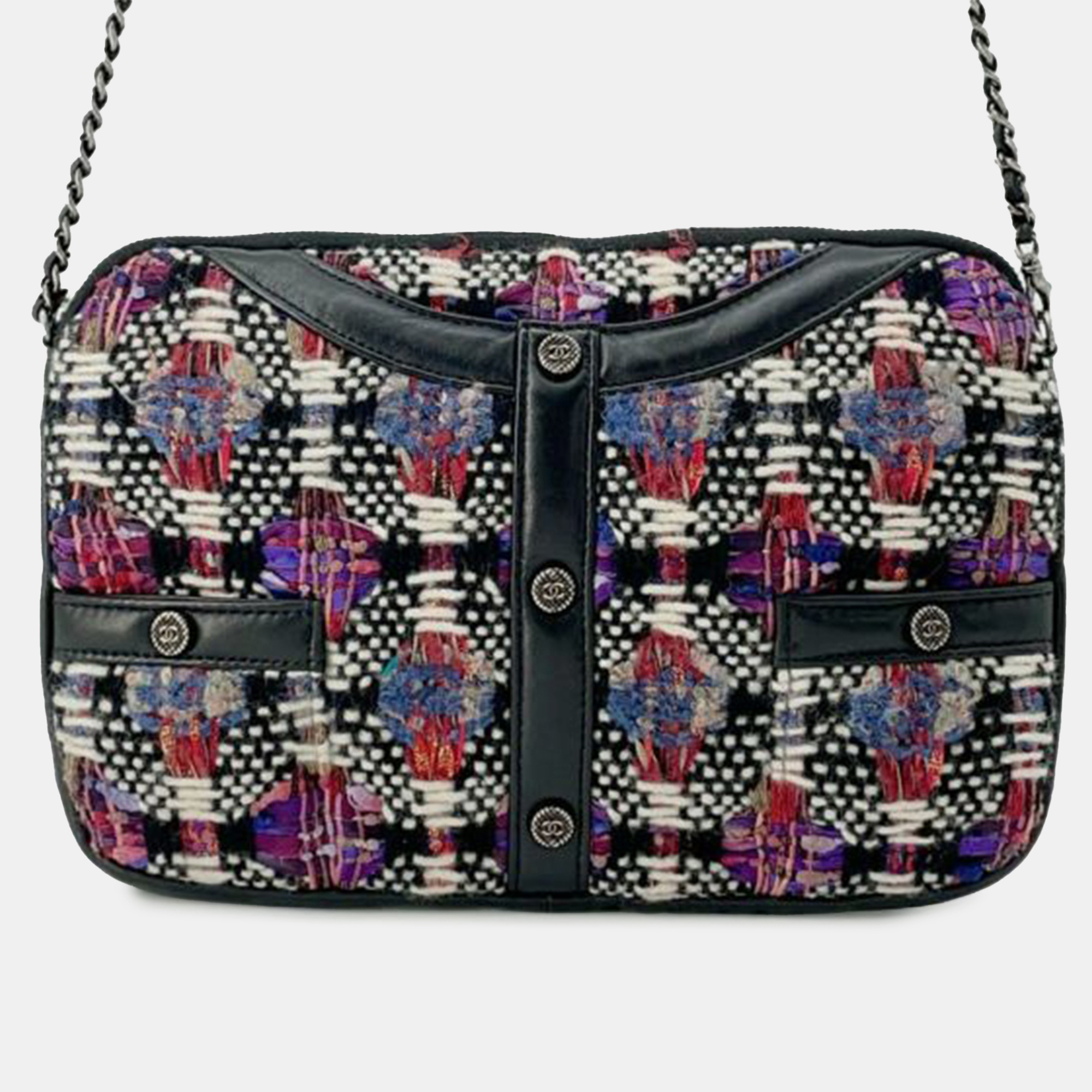 

Chanel Black Small Tweed and Lambskin Girl Clutch on Chain