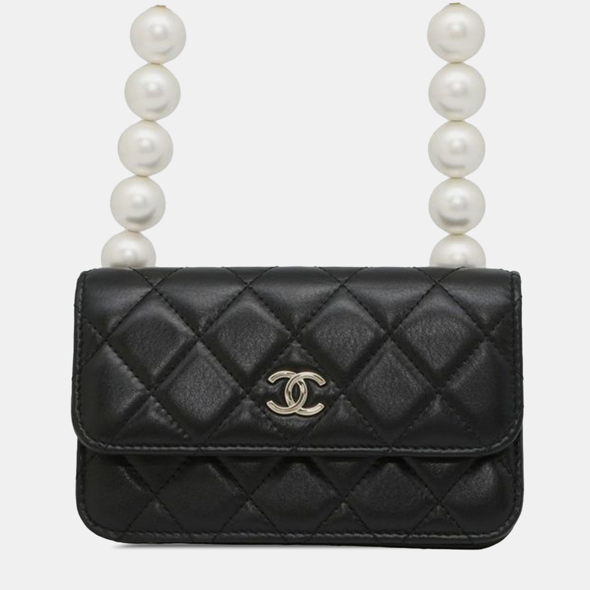

Chanel Black Quilted Lambskin Maxi Pearls Wallet on Chain