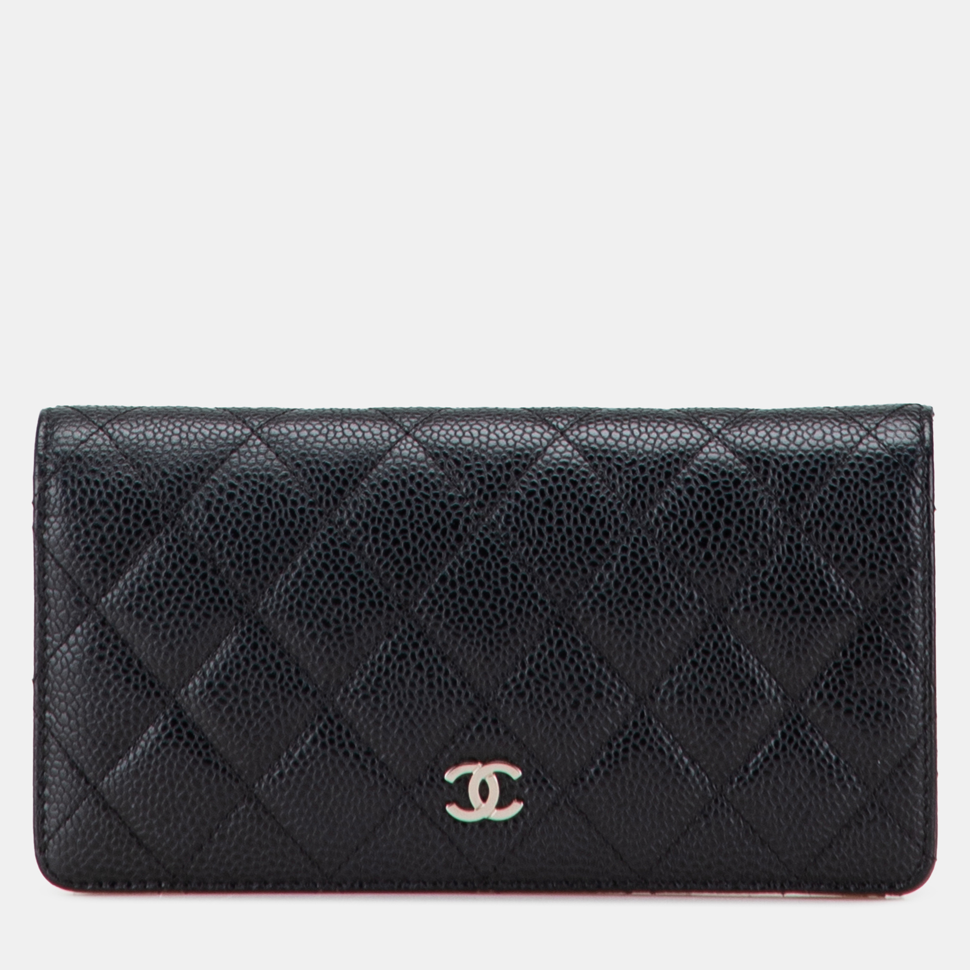 Pre-owned Chanel Black Cc Quilted Caviar Long Wallet