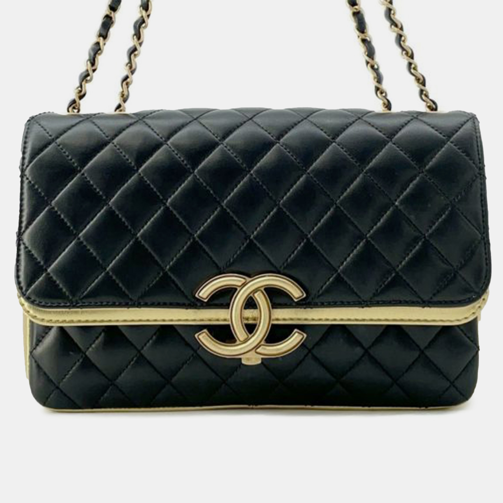 

Chanel Black Medium Quilted Metallic Lambskin CC Chic Double Flap