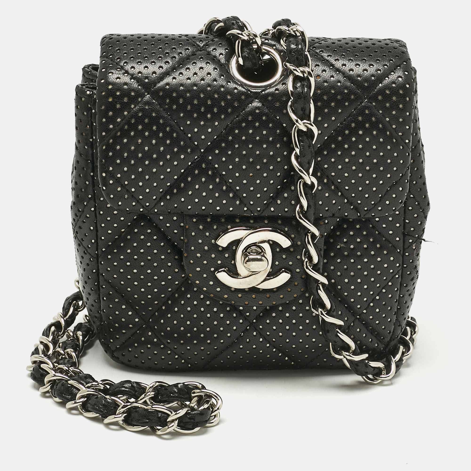 

Chanel Black Perforated Quilted Leather Mini CC Flap Crossbody Bag