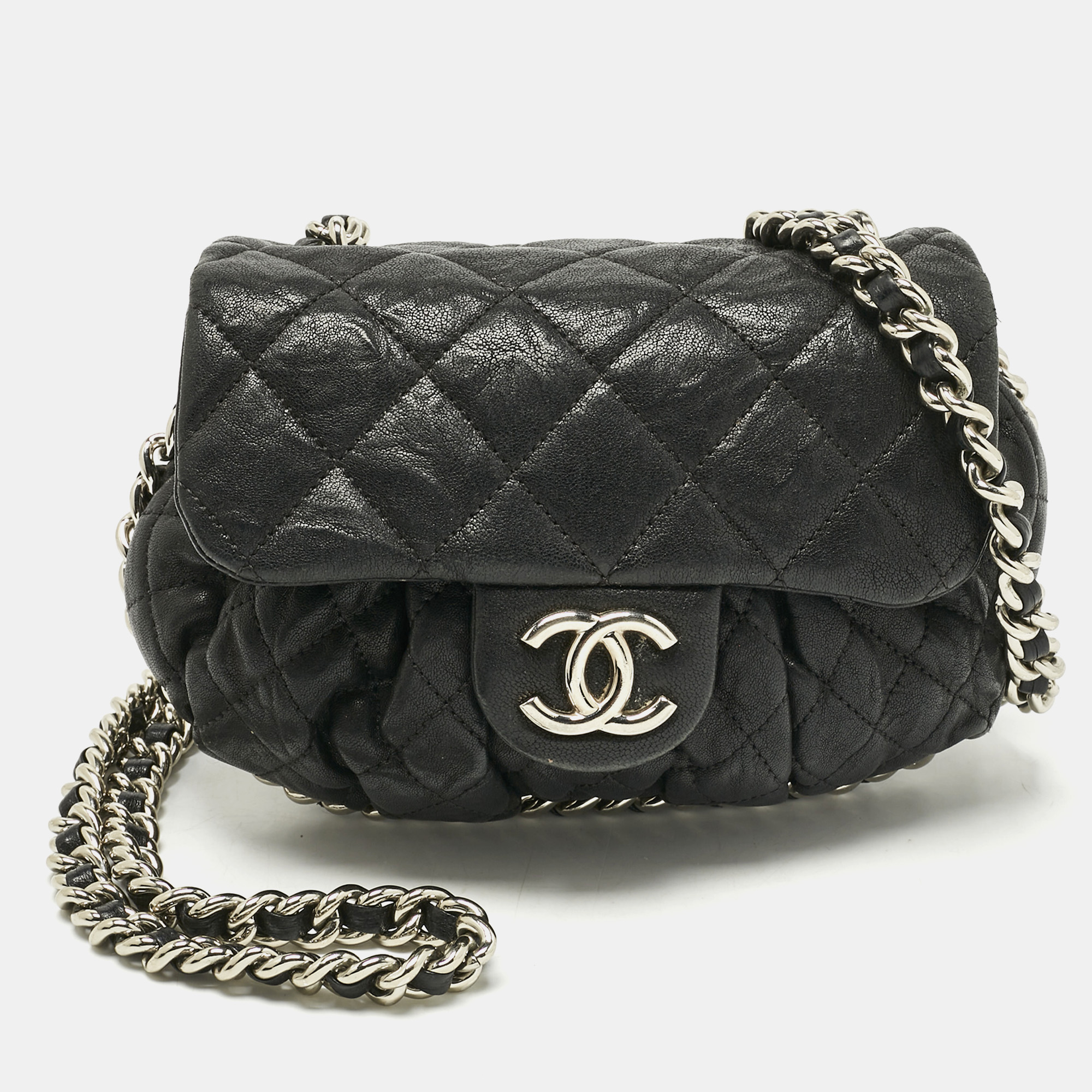 

Chanel Black Quilted Aged Leather Chain Around Crossbody Bag