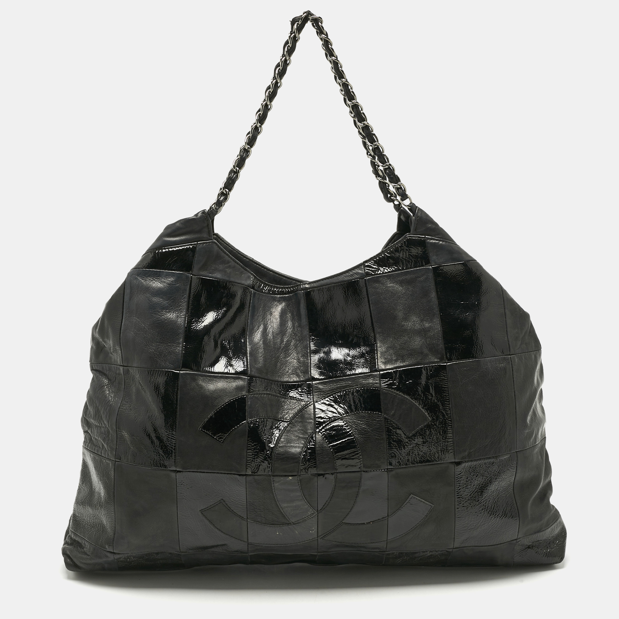 

Chanel Black Leather and Patent Leather  Patchwork Brooklyn Cabas Tote