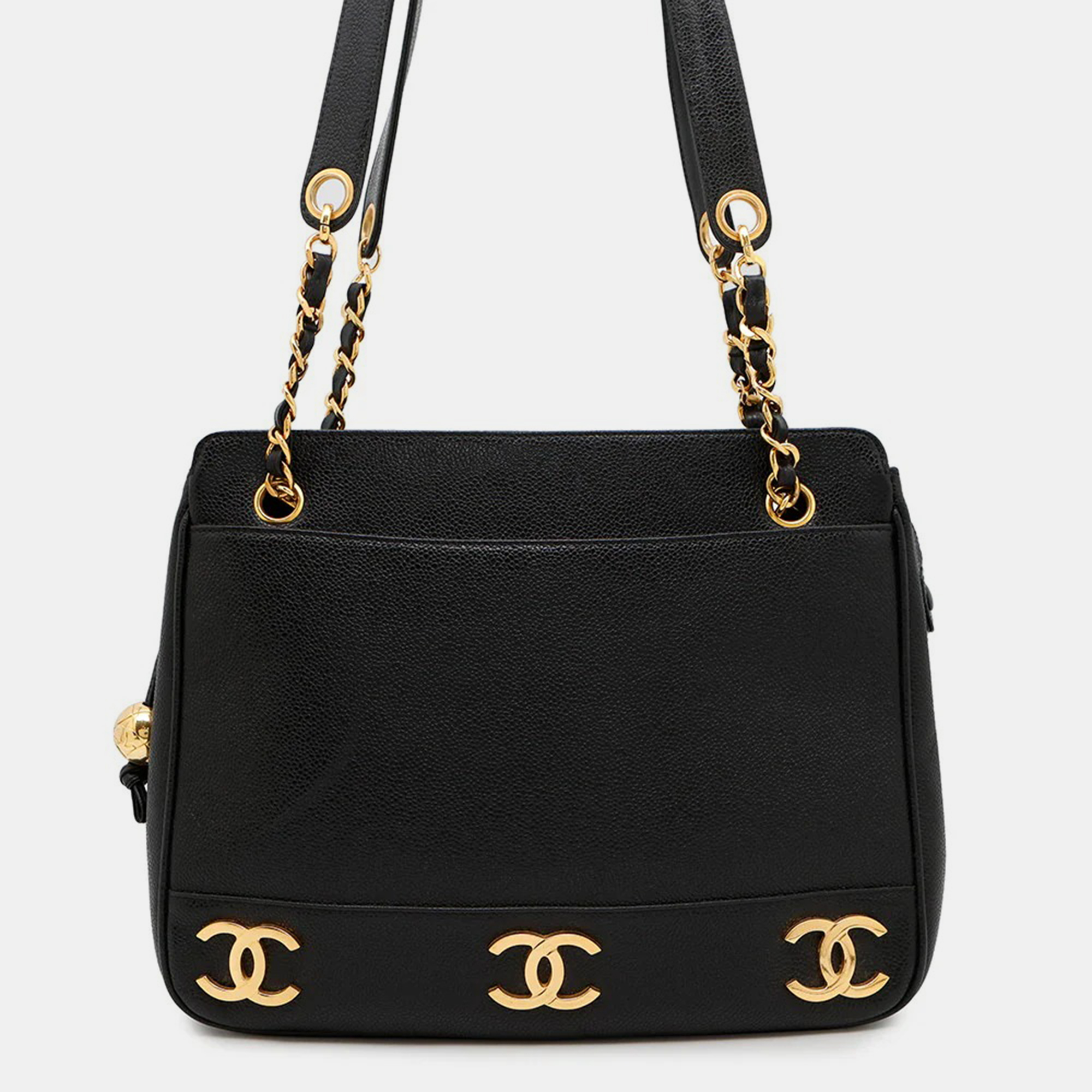 

Chanel CC Black Caviar Leather Tote Bag