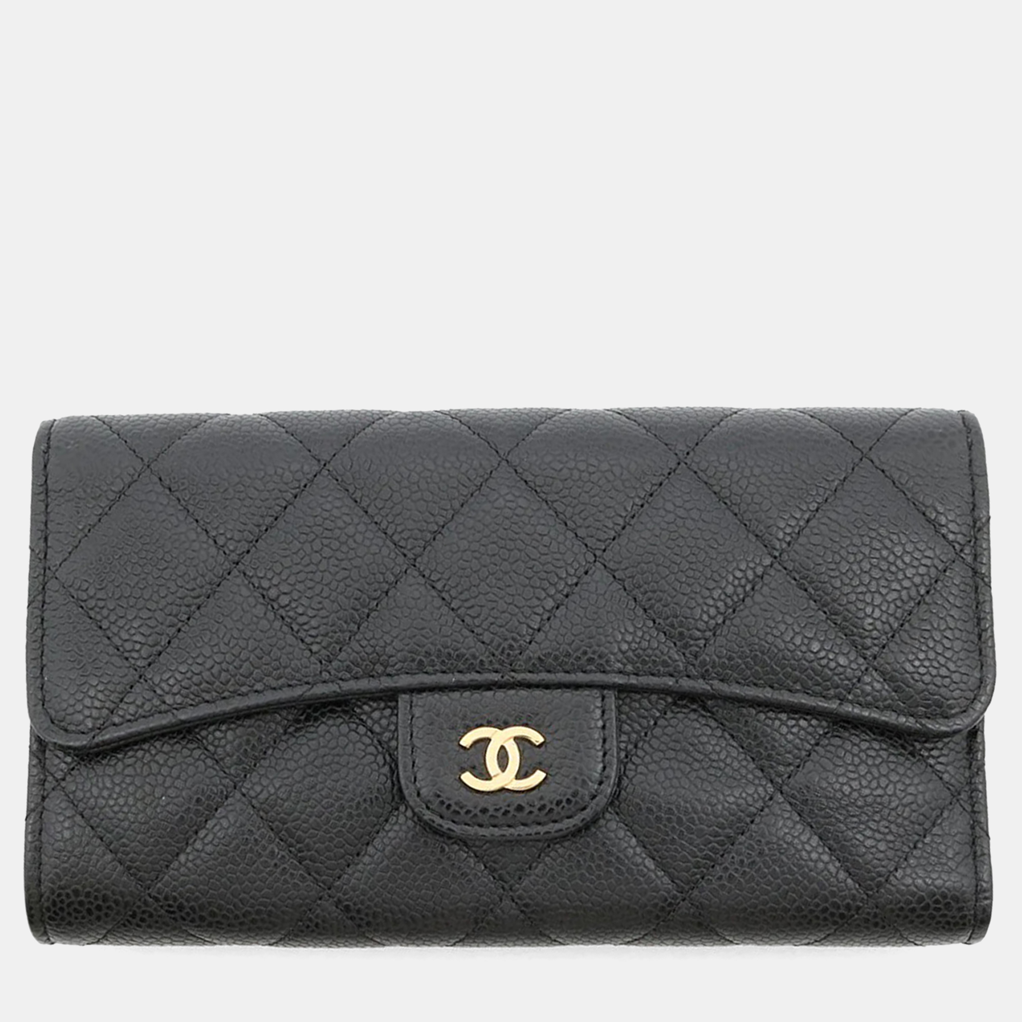 

Chanel Tri-Fold Black Caviar Leather Long Wallet