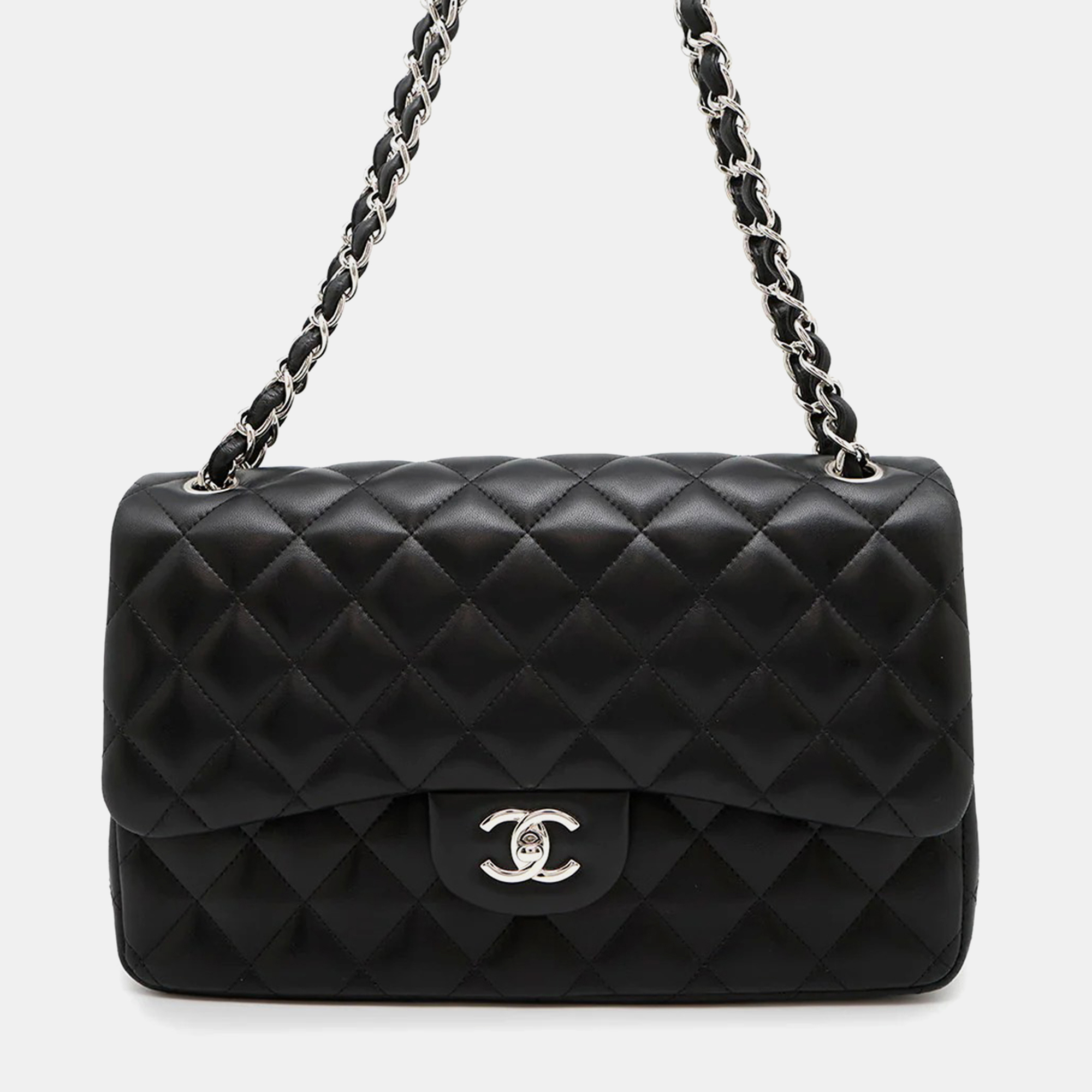 

Chanel Matelassé W Flap Black Lambskin Chain Shoulder Bag 30