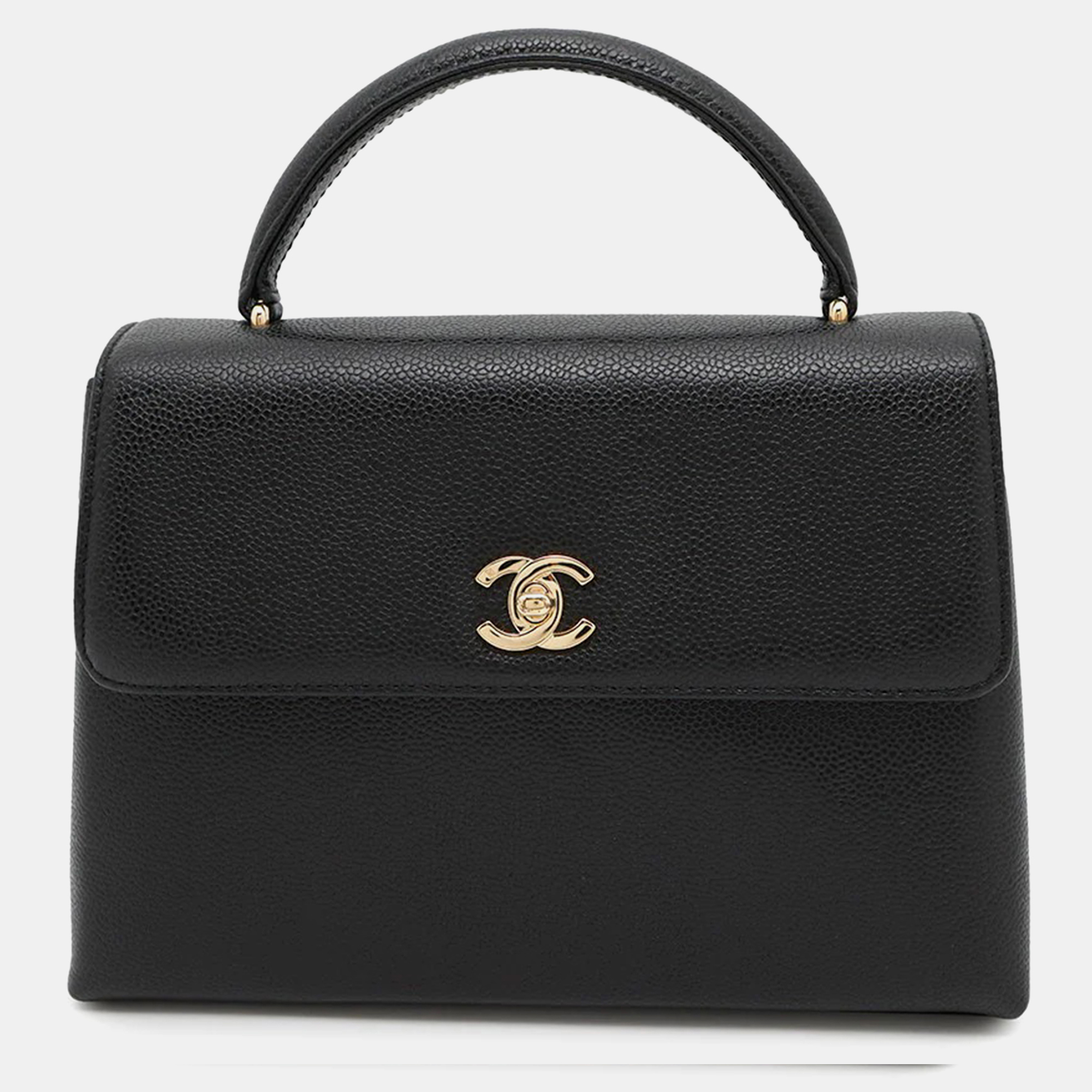 

Chanel CC Logo Black Caviar Leather Top Handle Bag