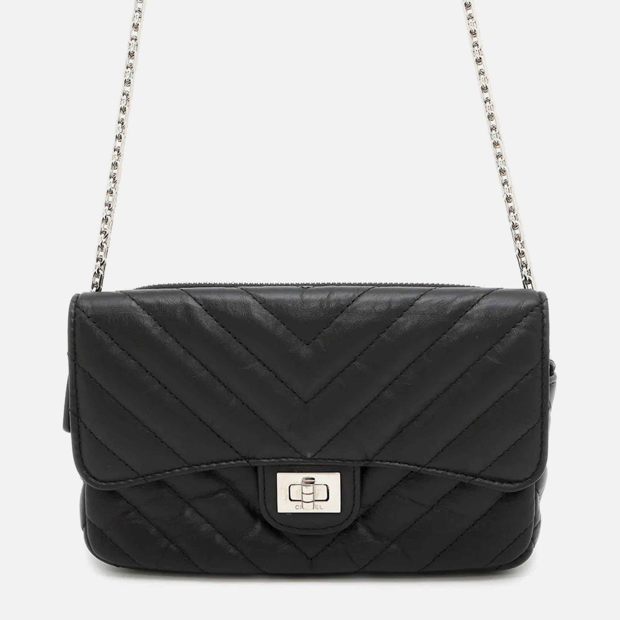 

Chanel Chevron 2.55 Black Lambskin Shoulder Bag