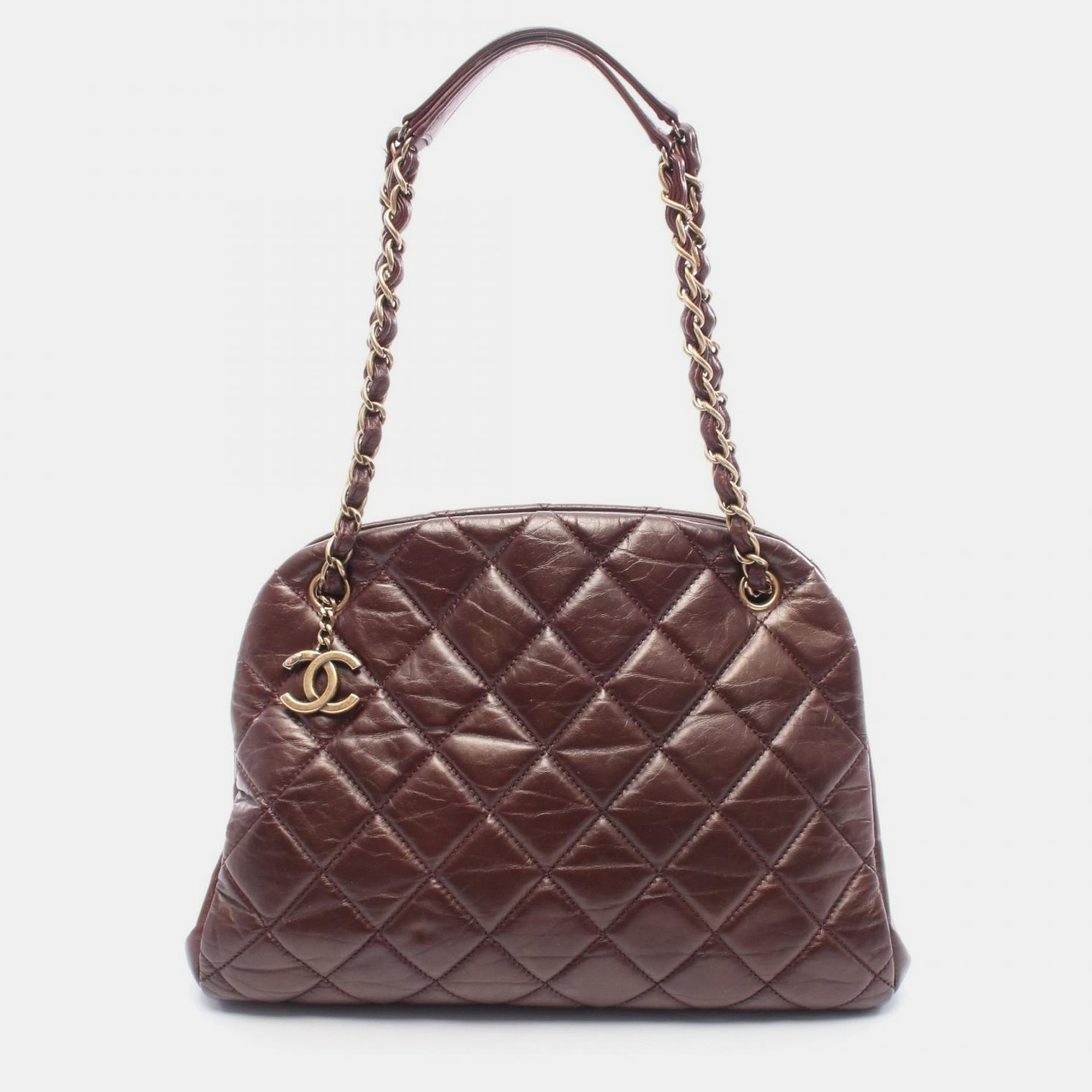 

Chanel Mademoiselle Bowling Chain Shoulder Bag Leather Bordeaux Ghw, Red