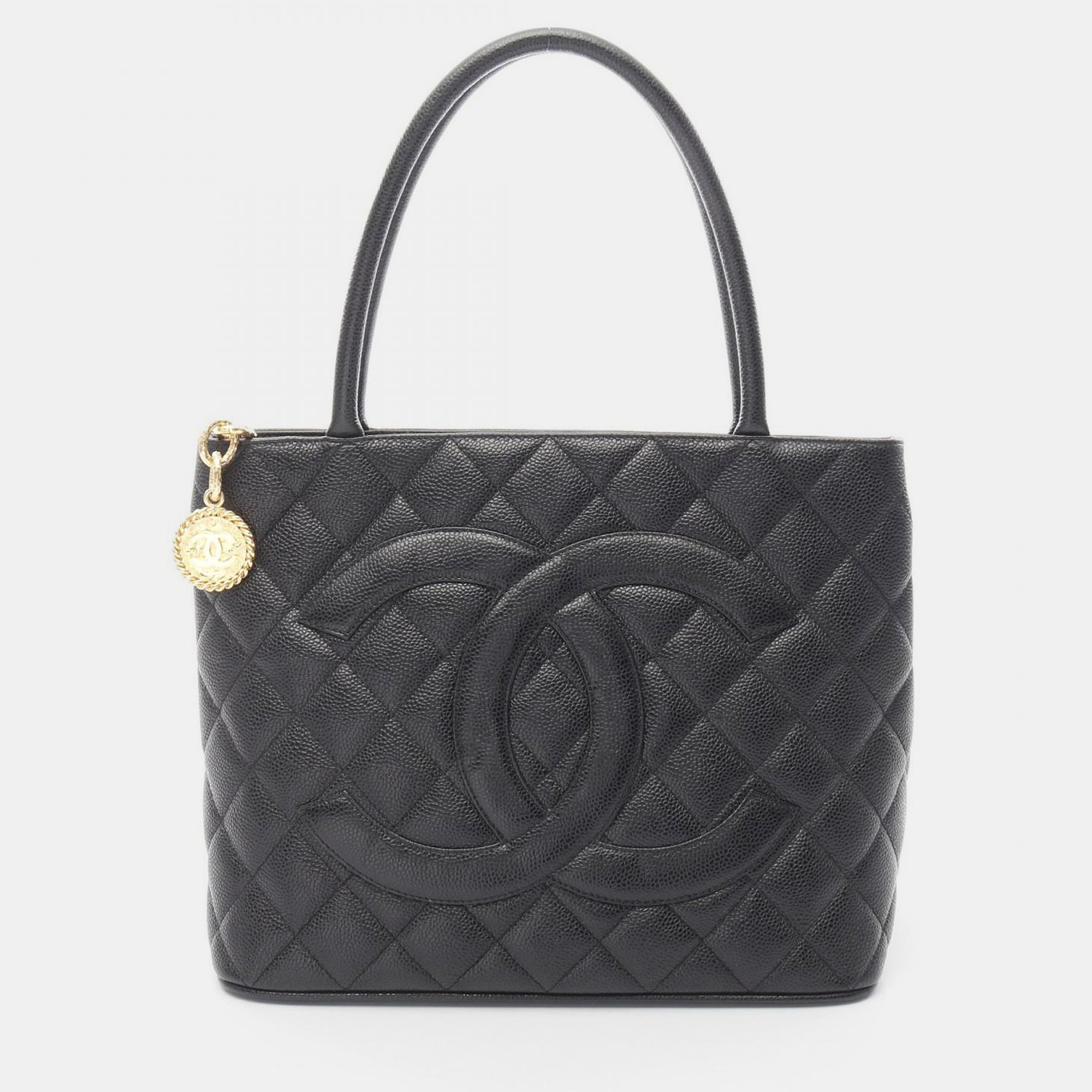 

Chanel Medallion Tote Hand Bag Leather Grained Calfskin Black Ghw Cc