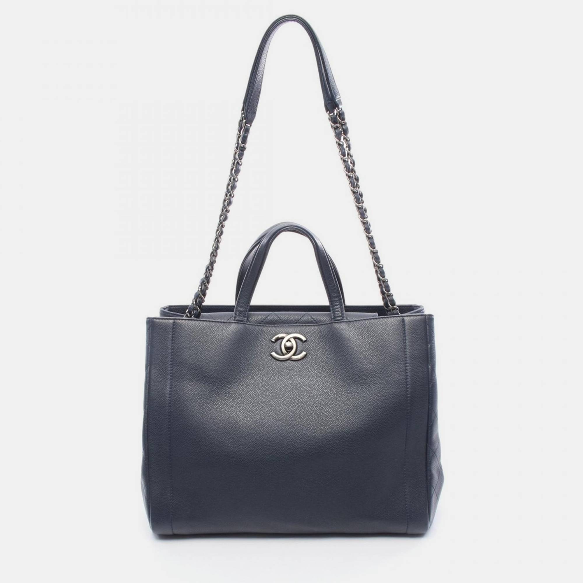 Pre-owned Chanel Matelasse Coco Mark Shoulder Bag Leather Navy Shw Cc In Blue