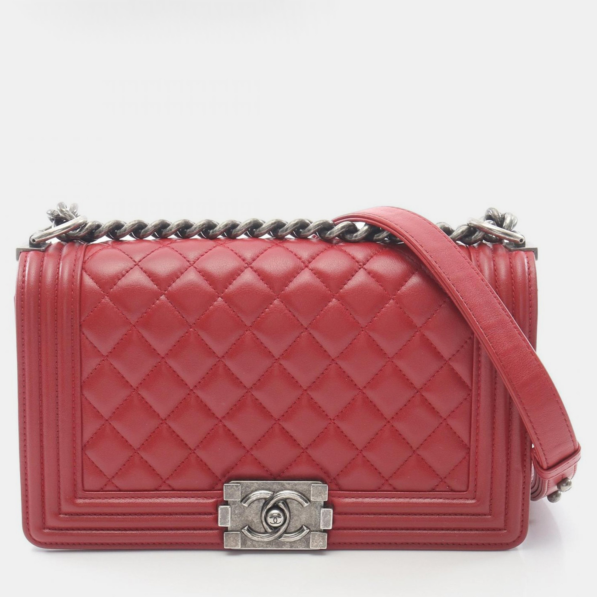 

Chanel Boy Red Leather Shoulder Bag