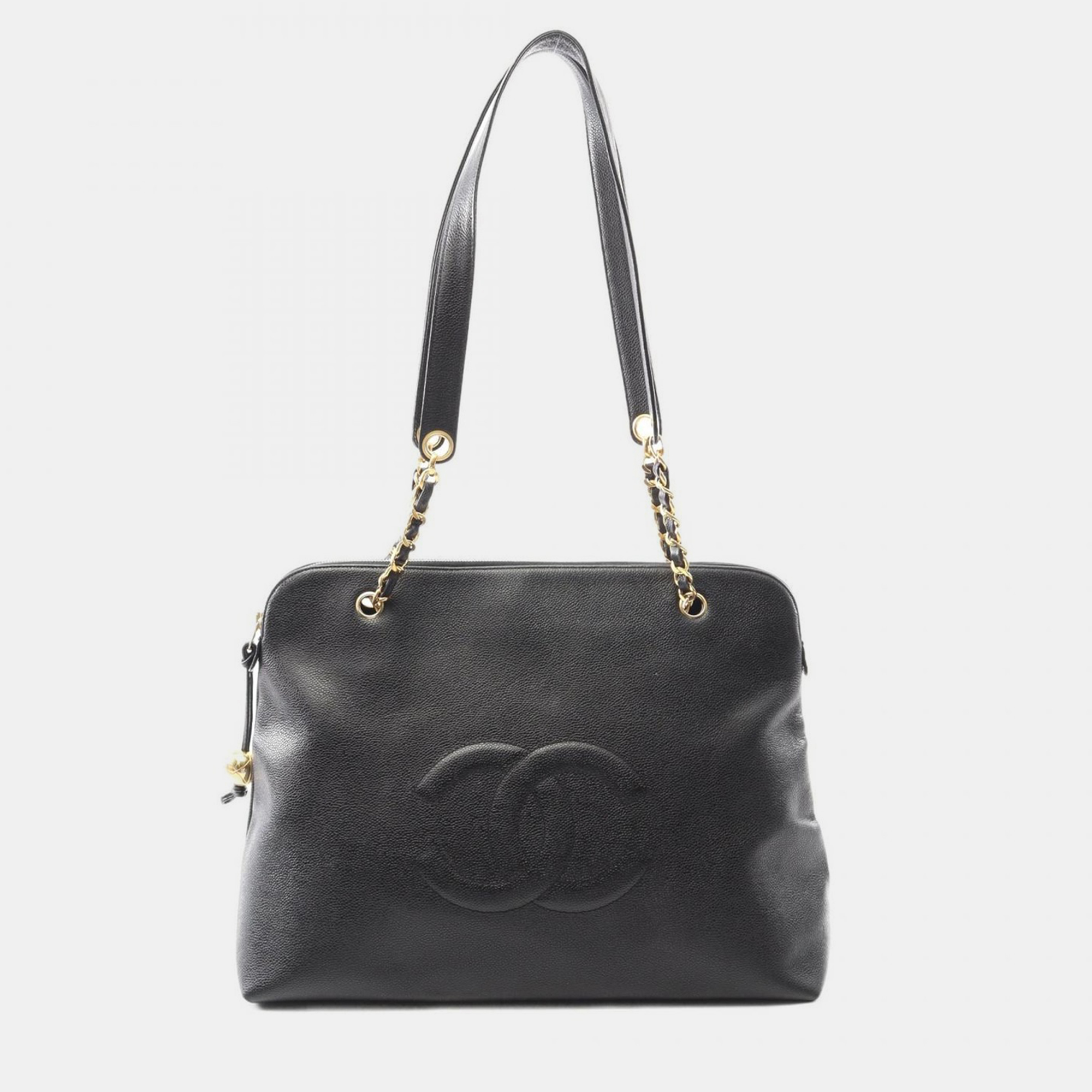 

Chanel Cc Logo Chain Shoulder Tote Bag Calfskin Black Ghw Coco Mark