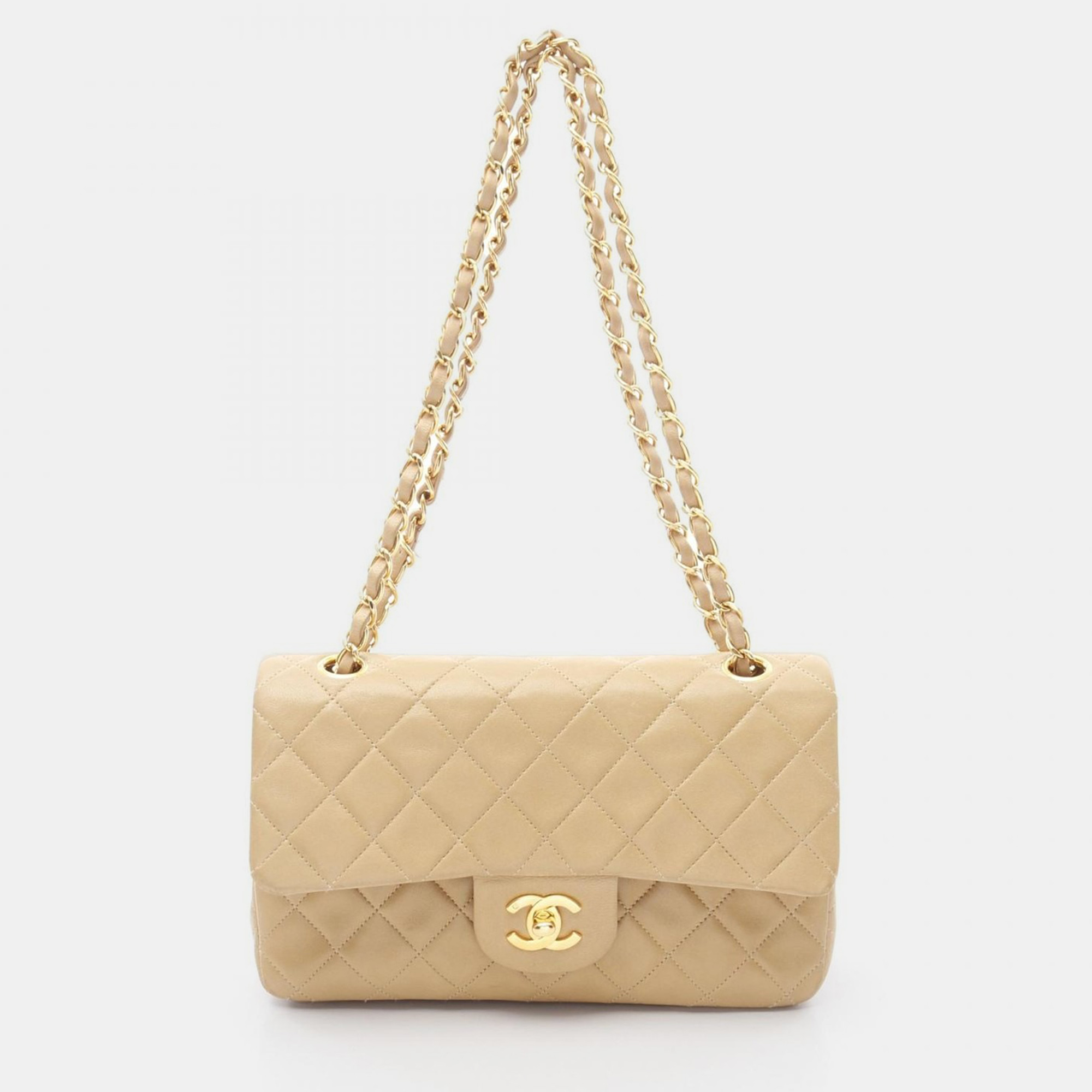 

Chanel Matelasse W Flap Shoulder Bag A01112 Lamb Sheep Leather Beige Ghw