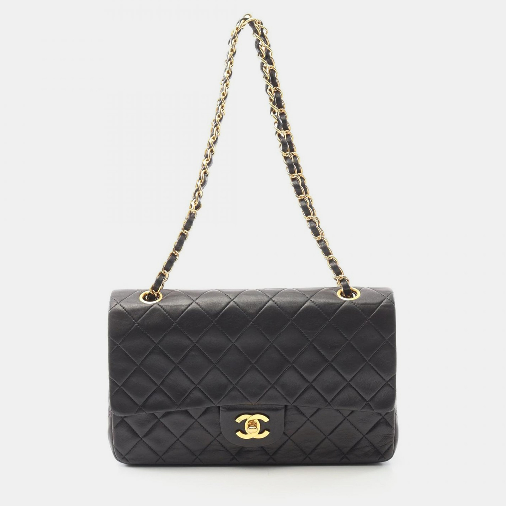 

Chanel Matelasse Double Flap Shoulder Bag Lambskin Black Ghw