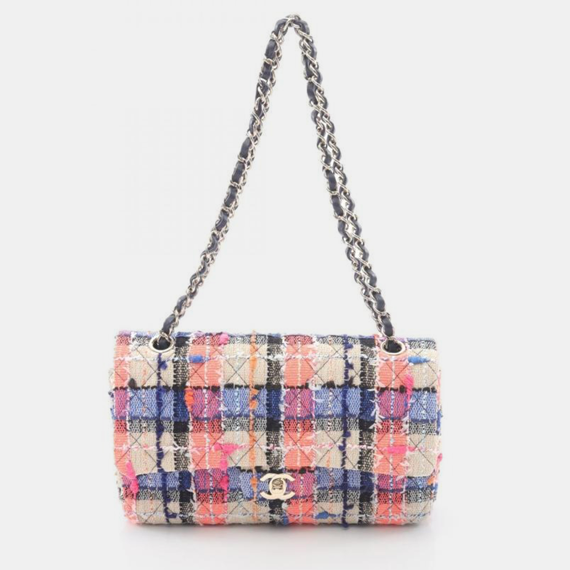 

Chanel Matelasse Double Flap Chain Shoulder Bag Fabric Leather Beige Multi Ghw