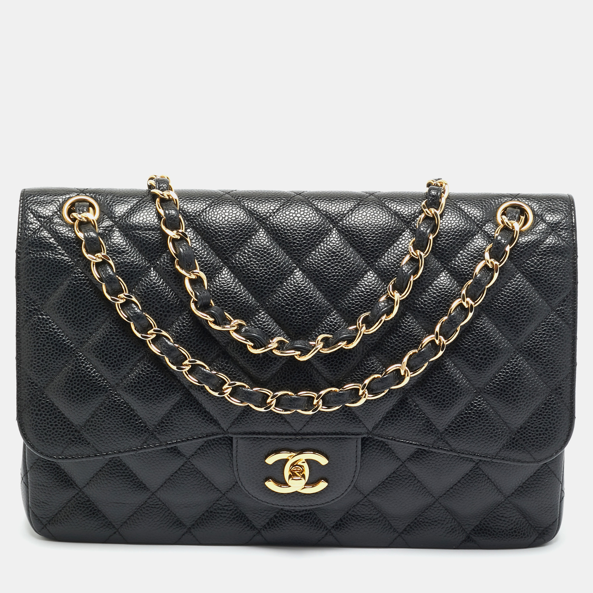 

Chanel Black Quilted Caviar Leather Jumbo Classic Double Flap Bag