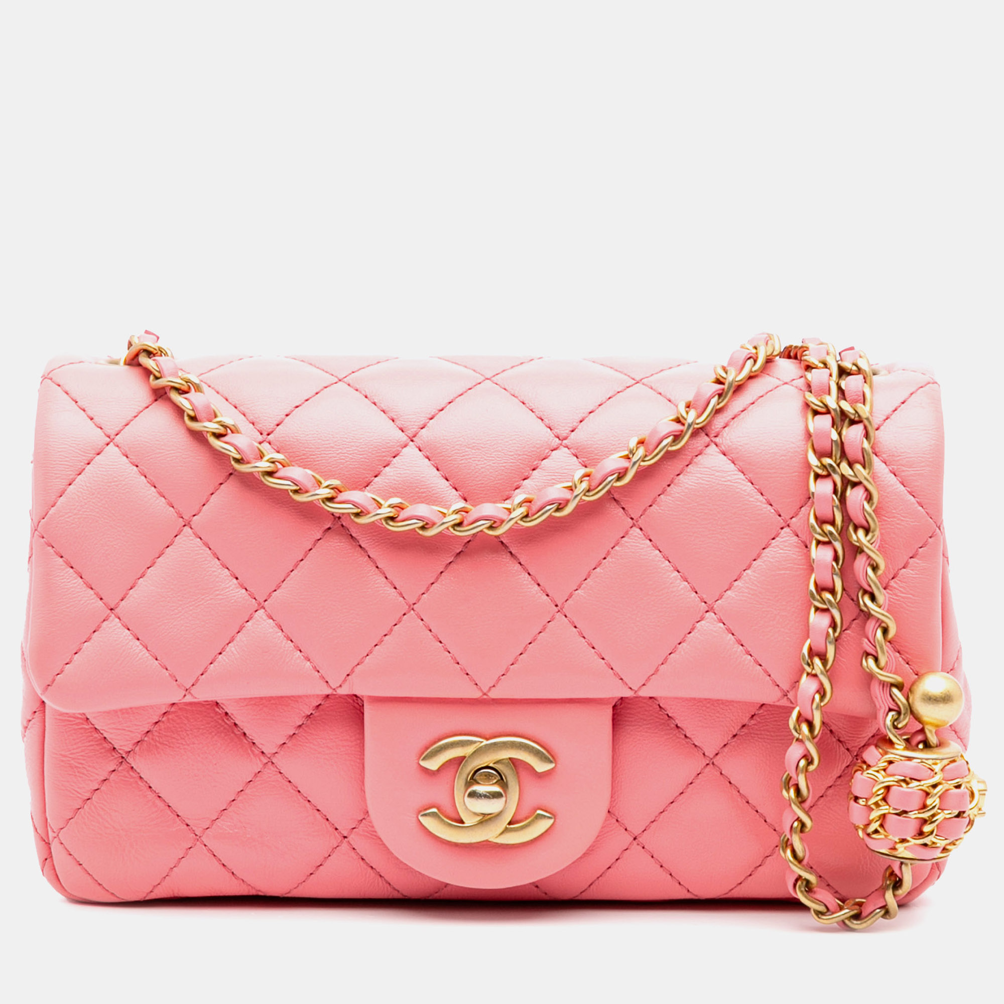 

Chanel Pink Mini Rectangular Classic Lambskin Pearl Crush Single Flap