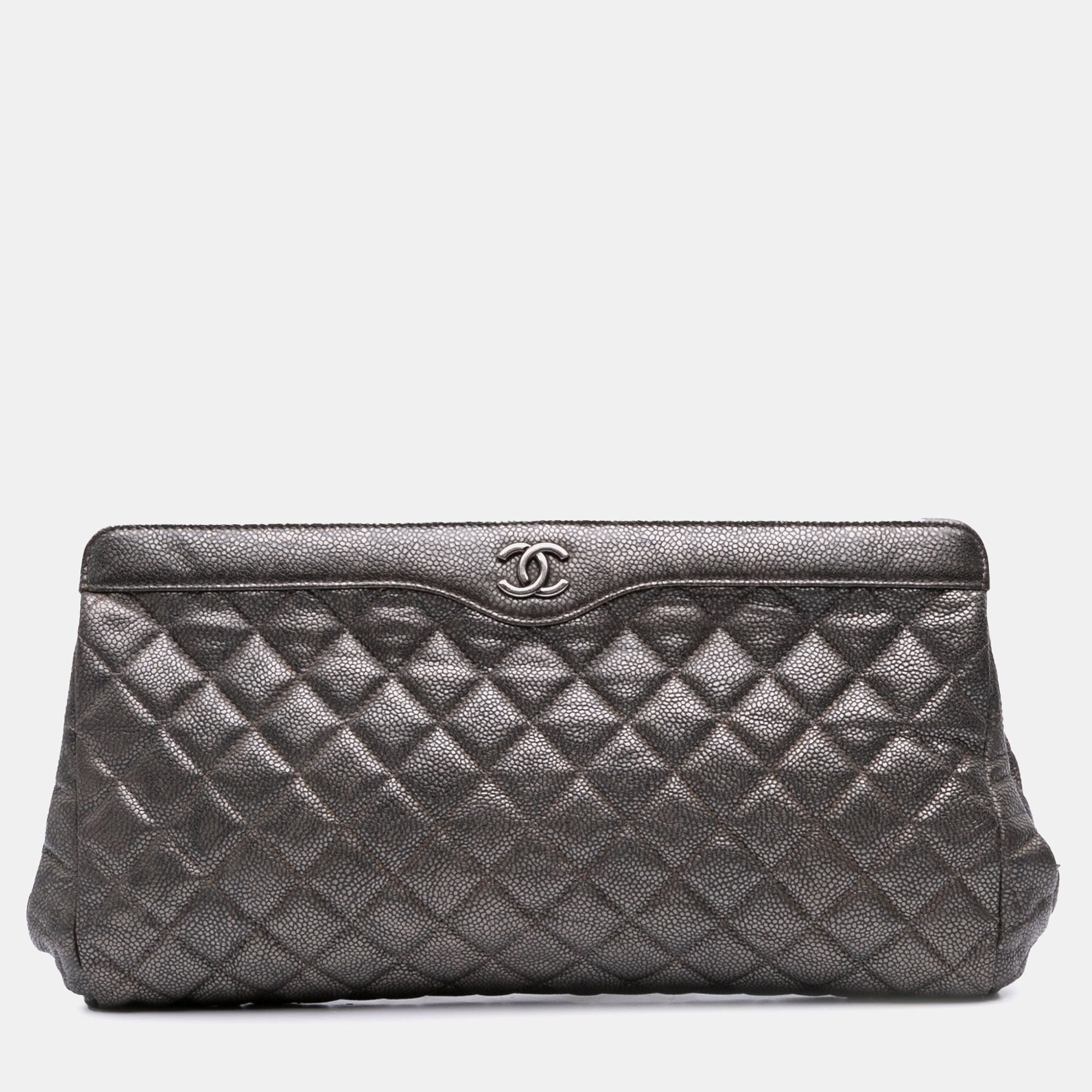 

Chanel Silver CC Quilted Metallic Caviar Clutch