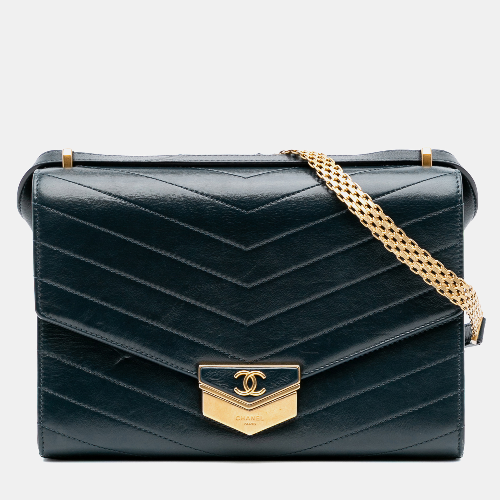 

Chanel Green CC Chevron Calfskin Medal Flap
