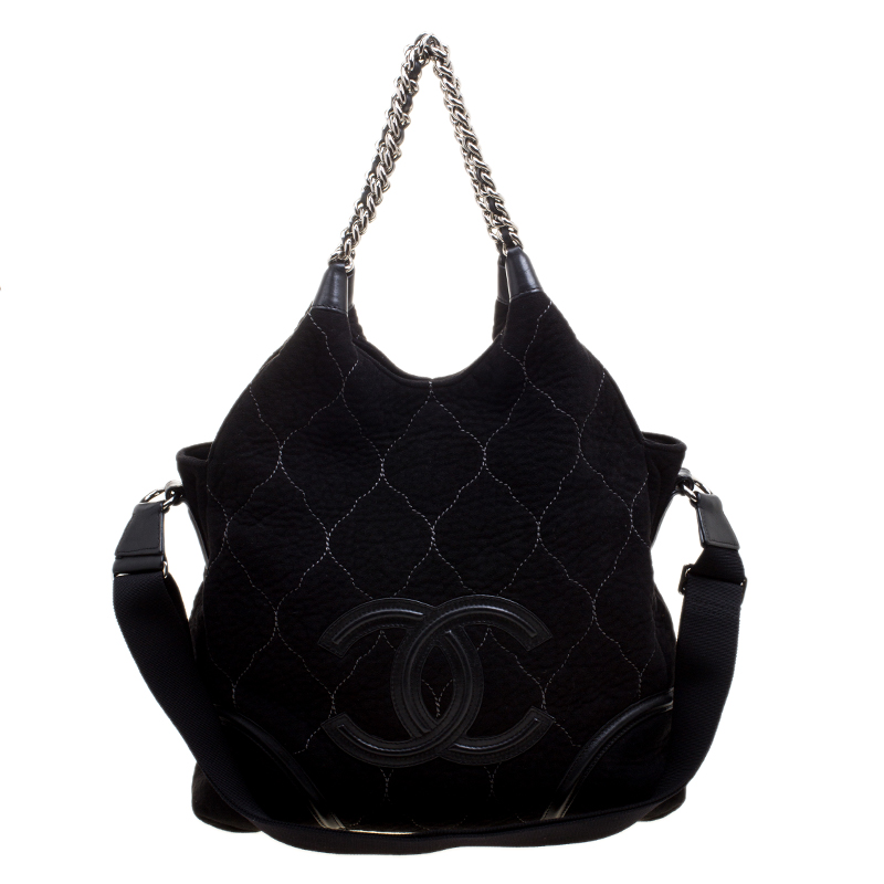 Pre Owned Chanel Black Quilted Suede CC Shoulder Bag