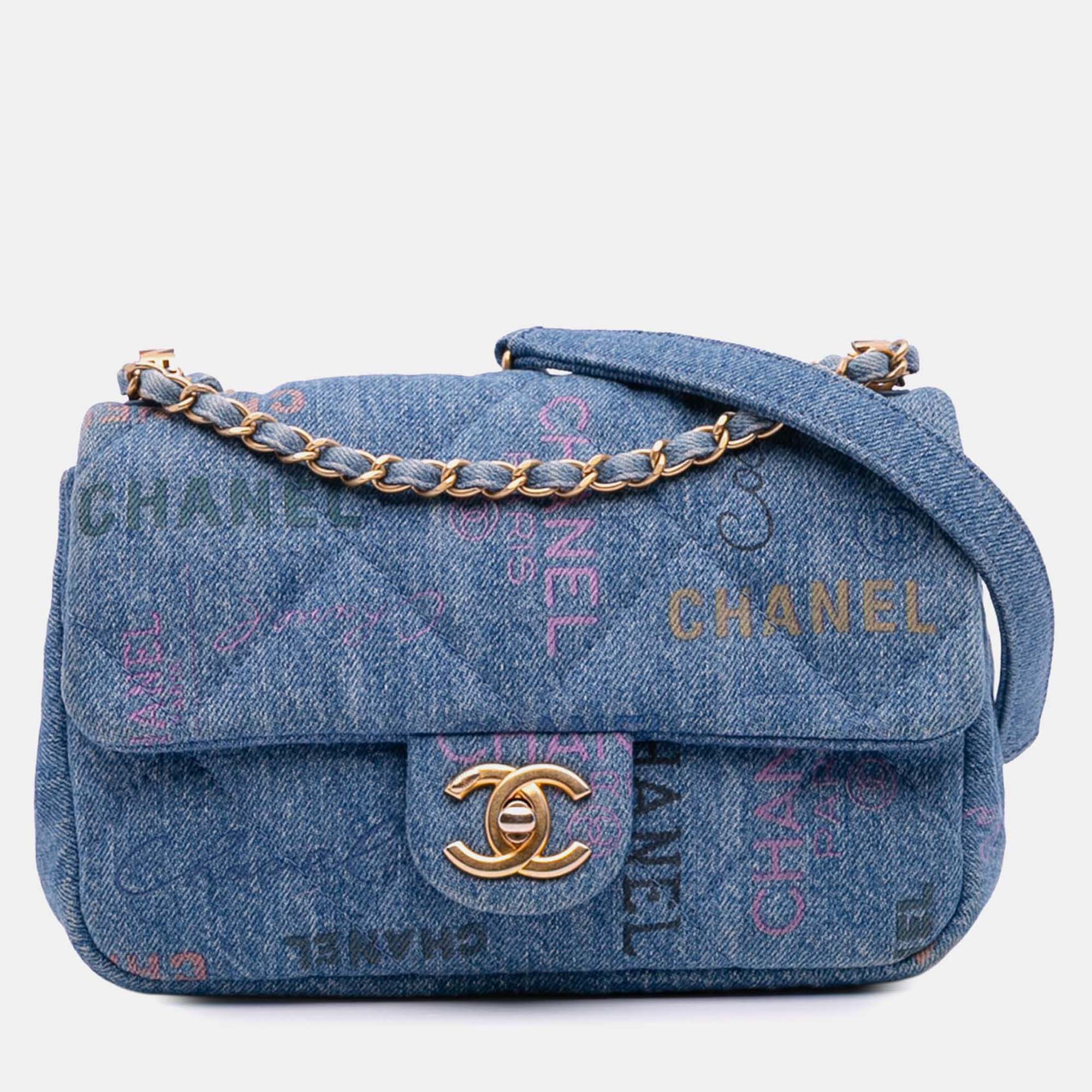 

Chanel Blue Mini Rectangular Quilted Denim Mood Flap