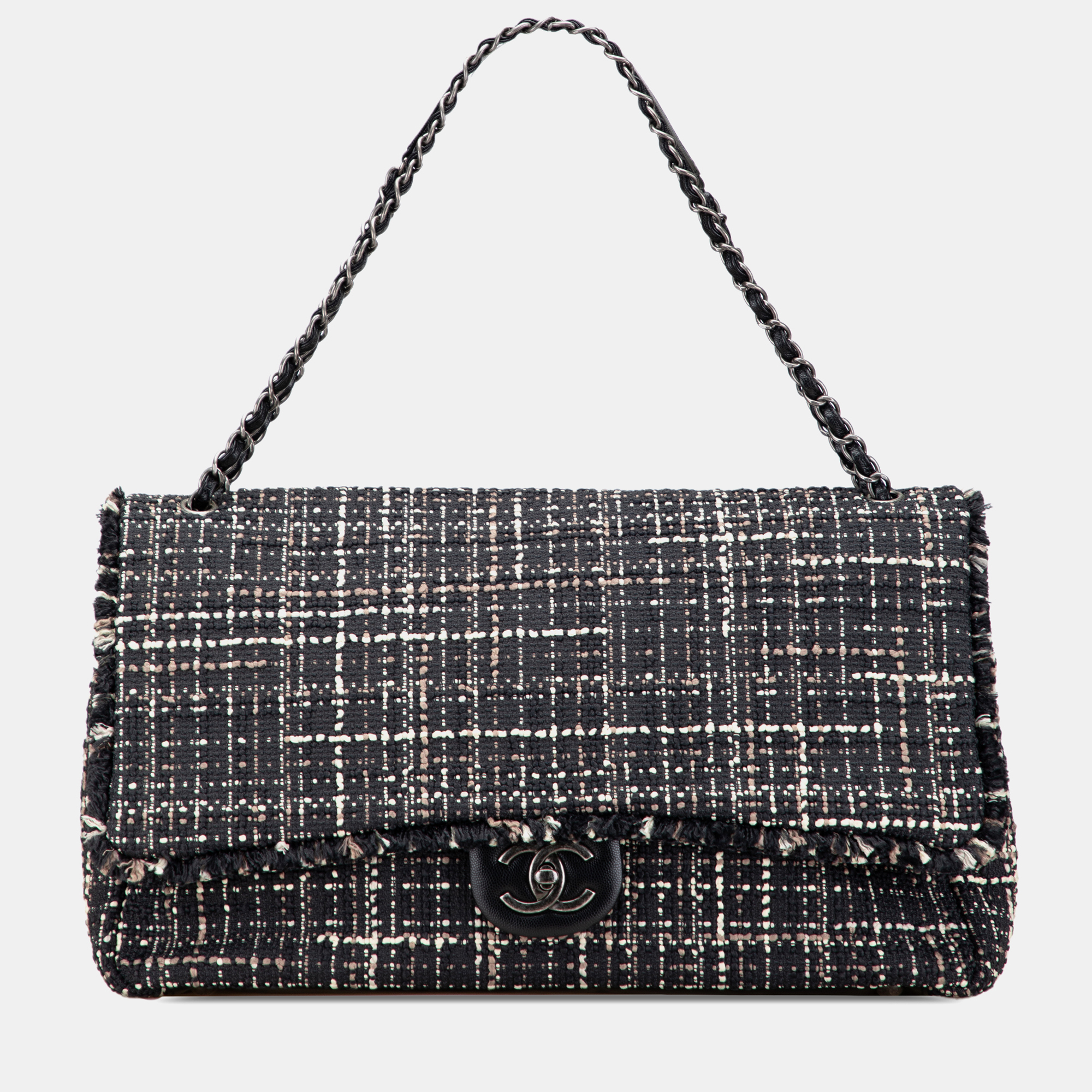 

Chanel Black  CC Tweed Single Flap