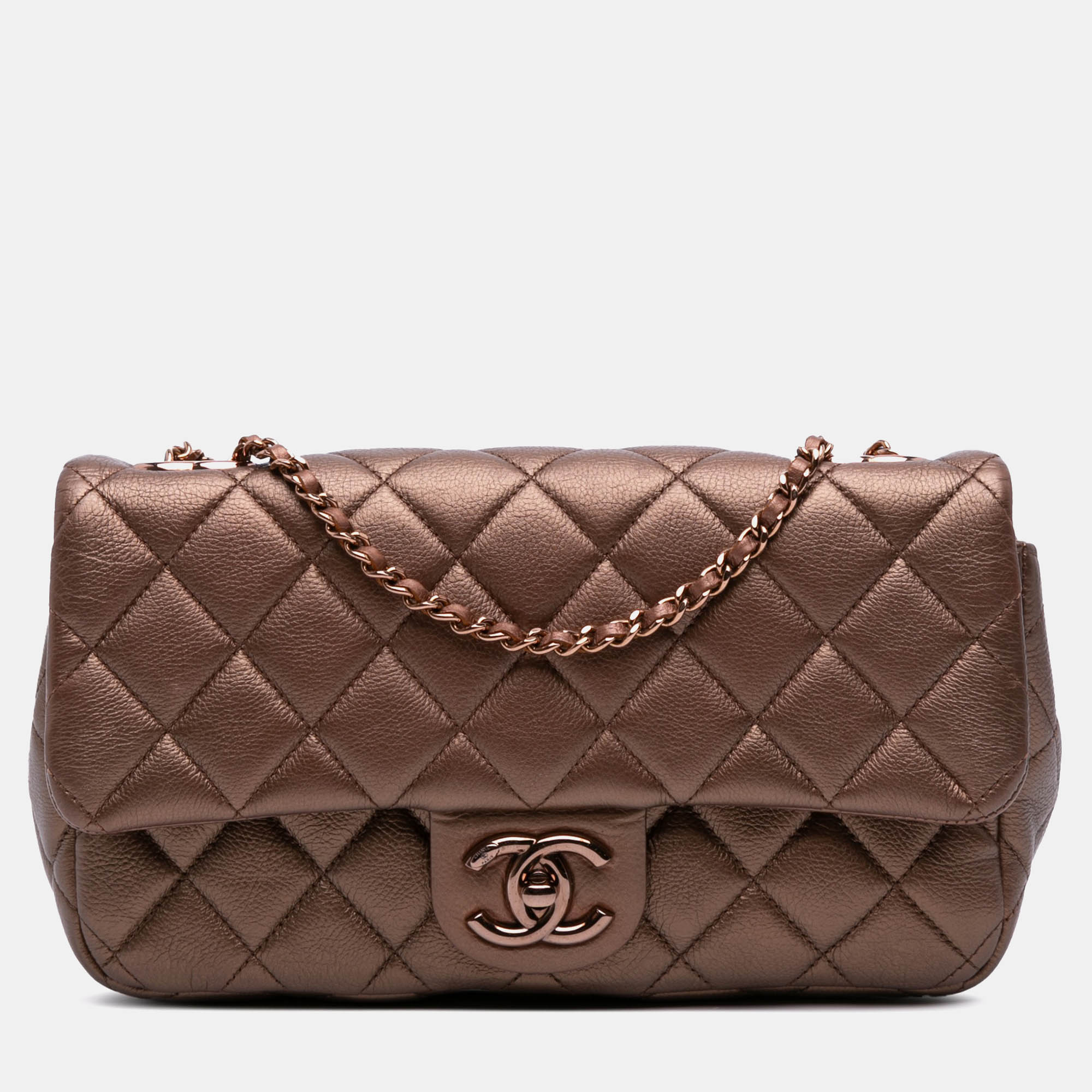 

Chanel Brown Medium Iridescent Quilted Goatskin CC Eyelet Flap